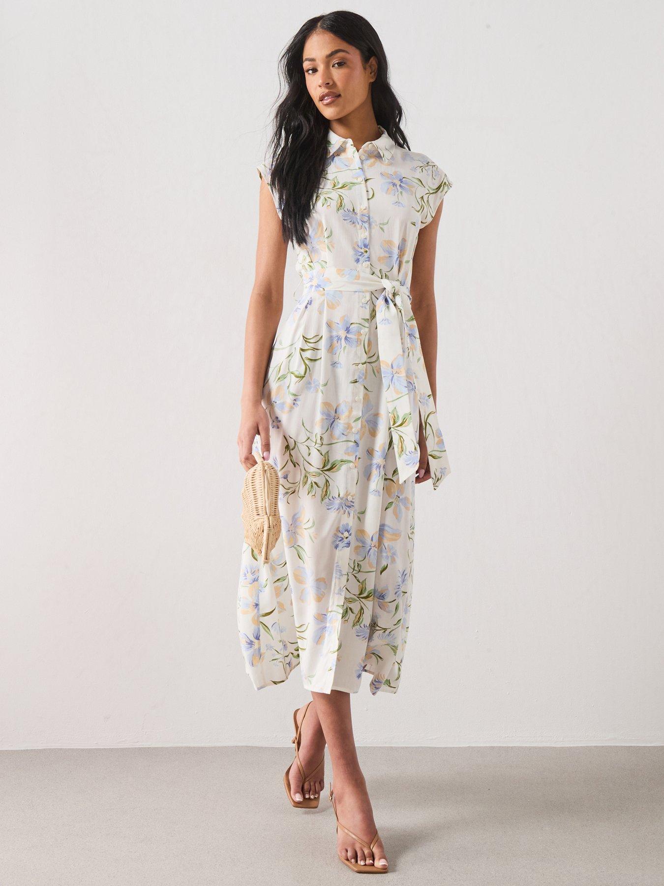 Mango Floral Print Shirt Style Dress - Cream