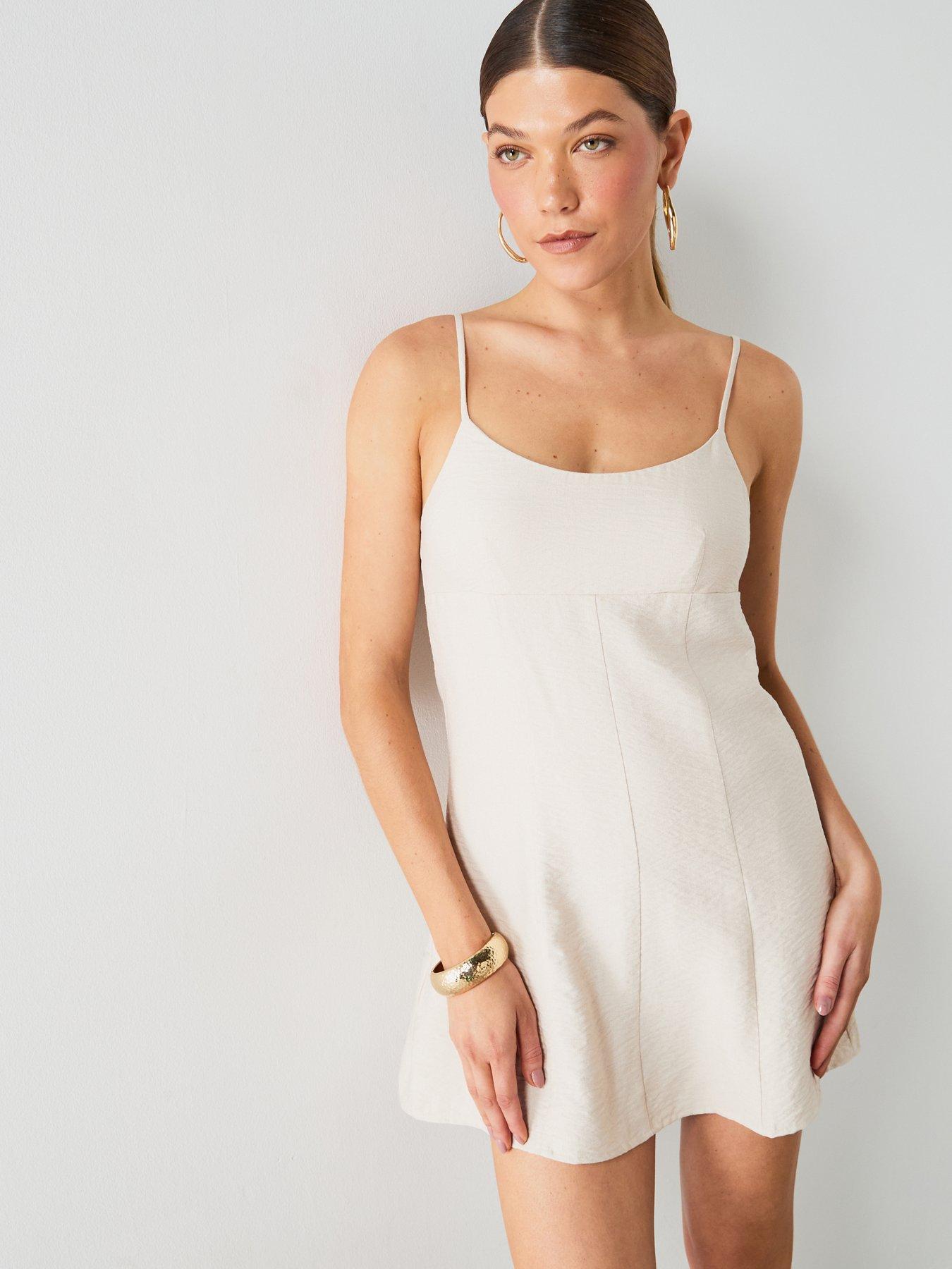 Image 1 of 6 of Mango A-line Crinkle Effect Dress - Brown