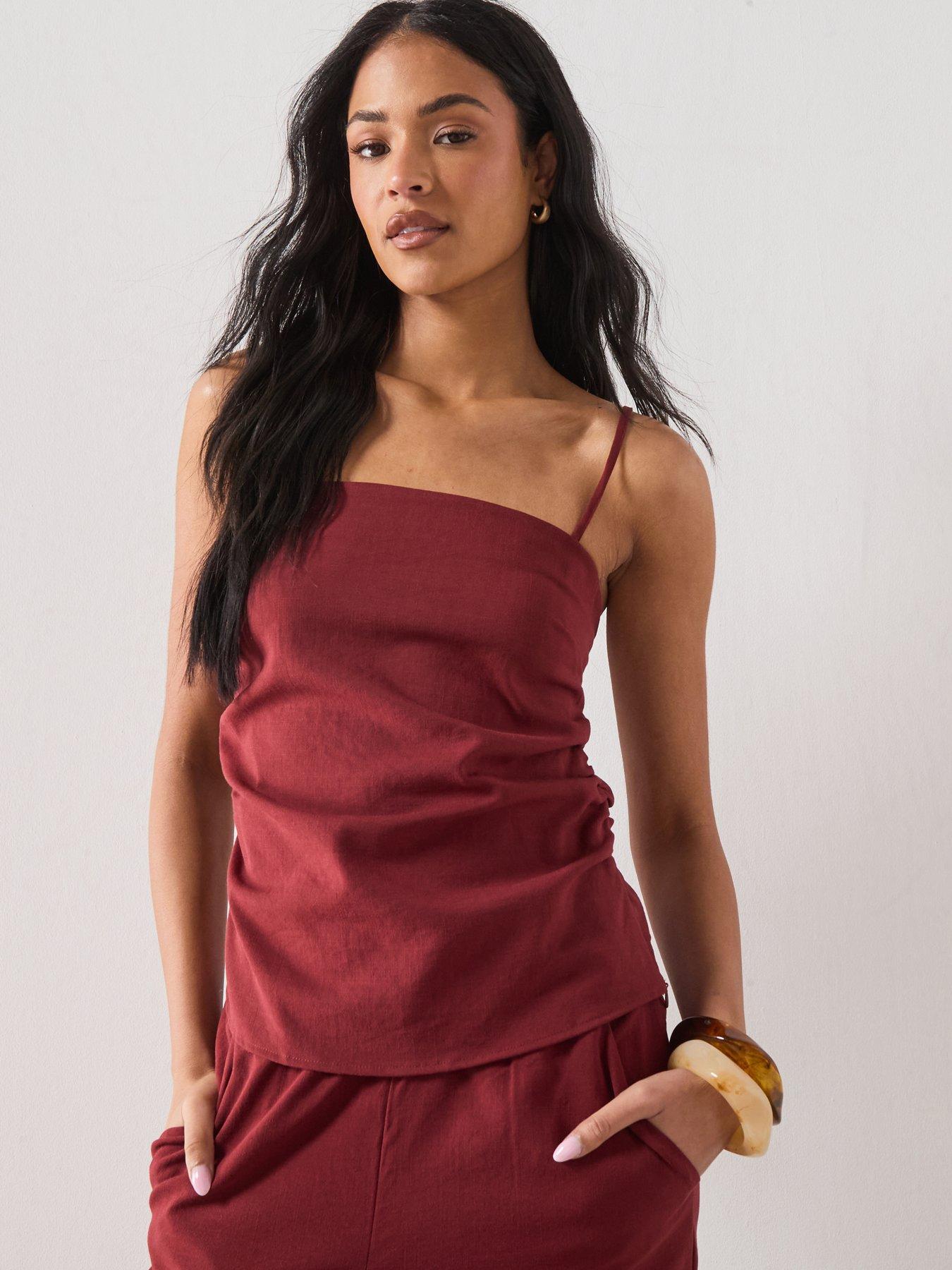Mango Square-neck Co-ord Strappy Top - Red