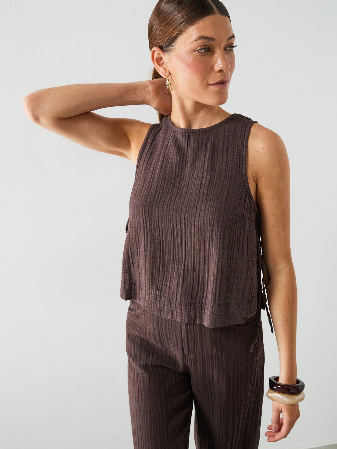Mango Bambula Co-ord Tie Top - Brown