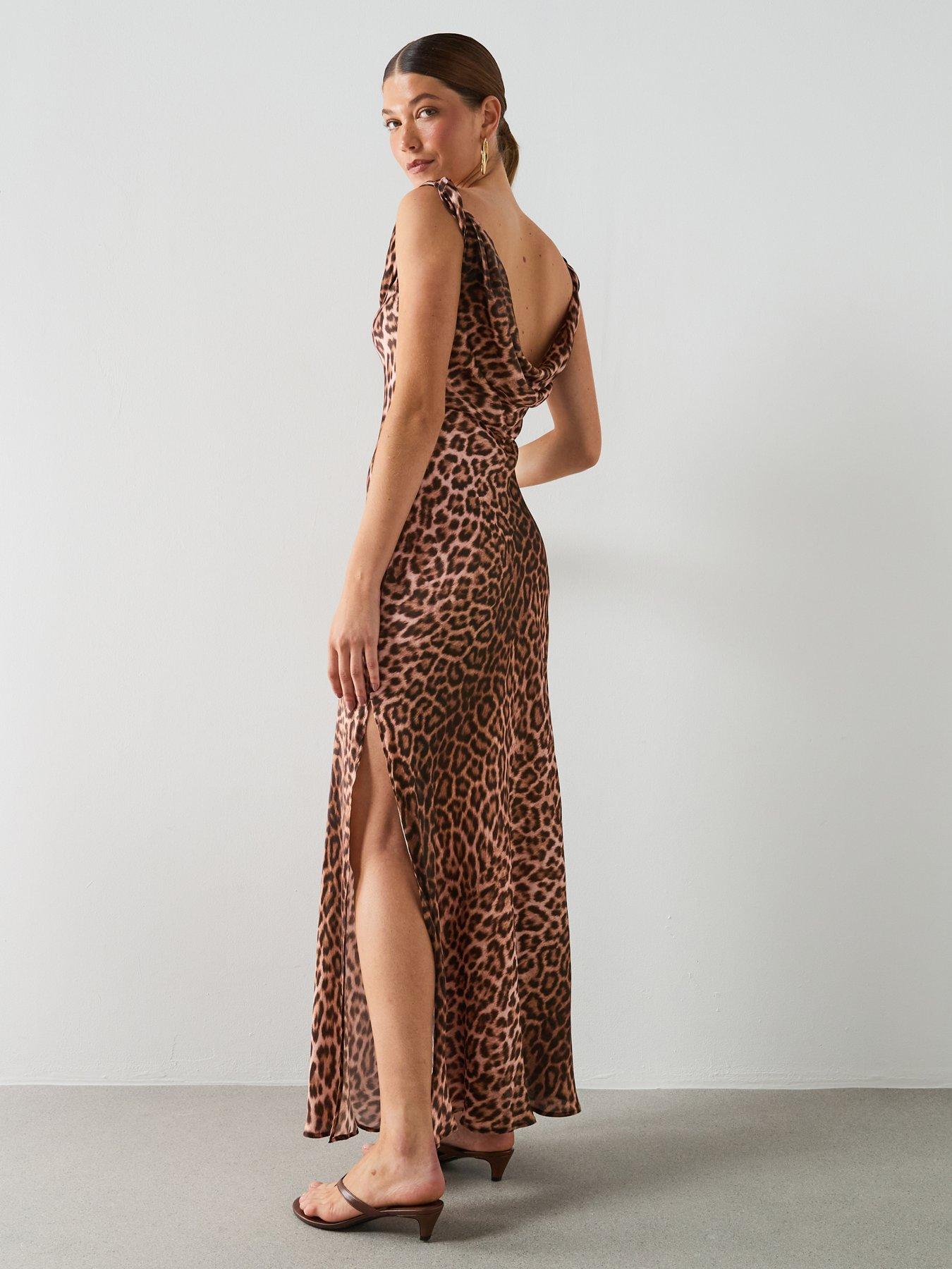 Mango Animal Print Dress With A Draped Collar - Brown