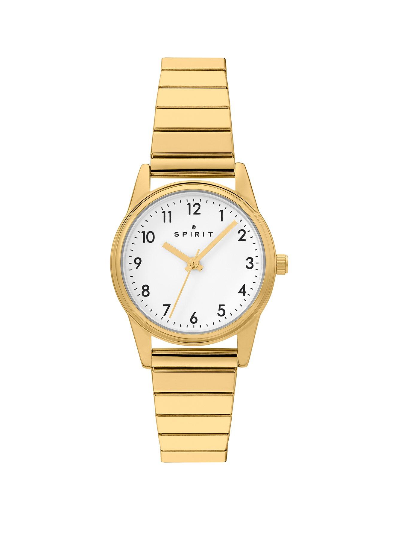 Spirit Ladies White Dial Gold Plated Stainless Steel Expander Bracelet Watch