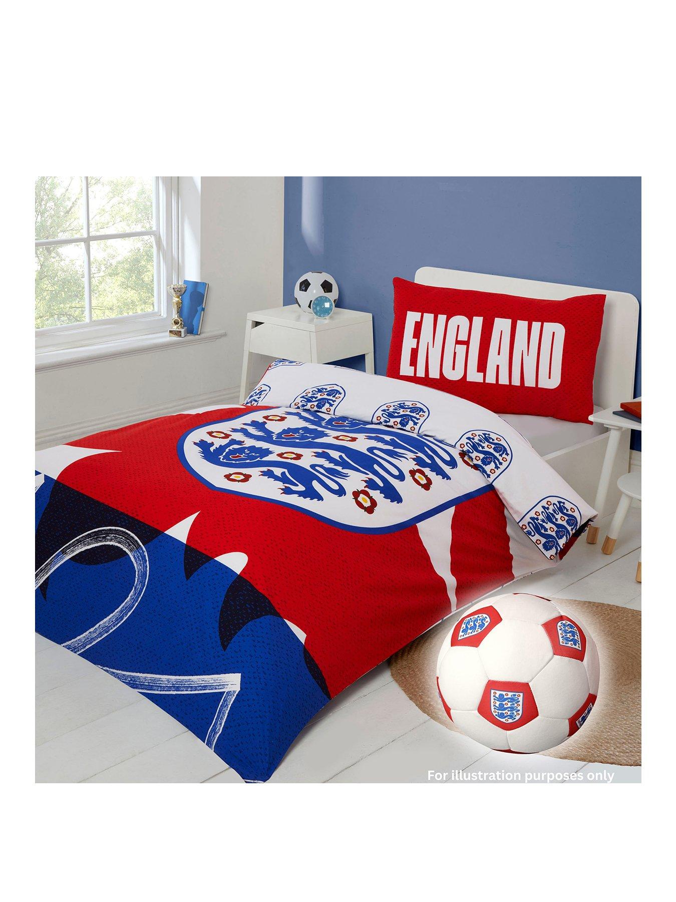 Image 1 of 5 of England Fa Bundle - Single Duvet Set With Football Shaped Cushion