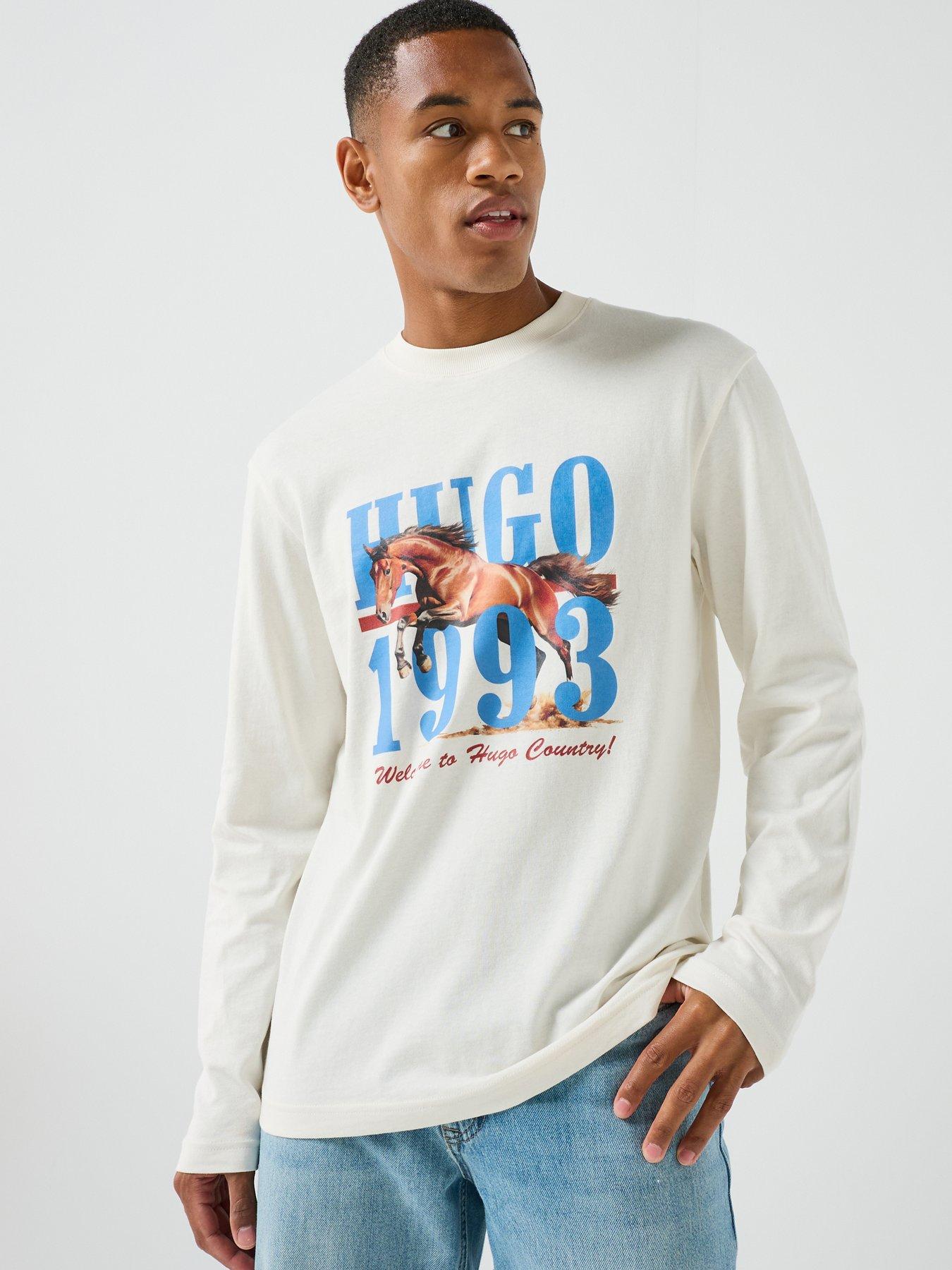 Image 1 of 5 of HUGO Blue Nevalon Horse Graphic Long Sleeve T-Shirt - White