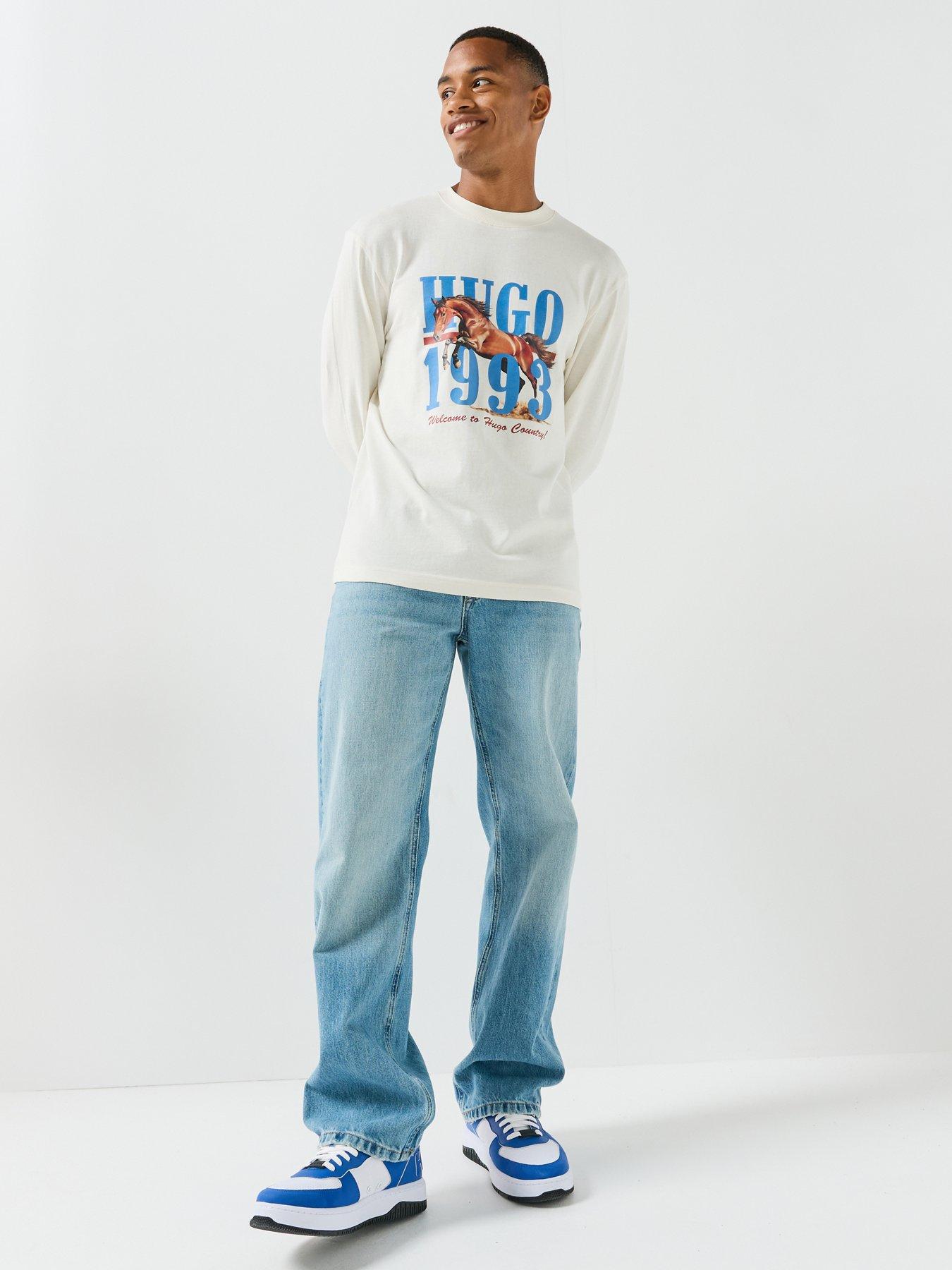 Image 3 of 5 of HUGO Blue Nevalon Horse Graphic Long Sleeve T-Shirt - White