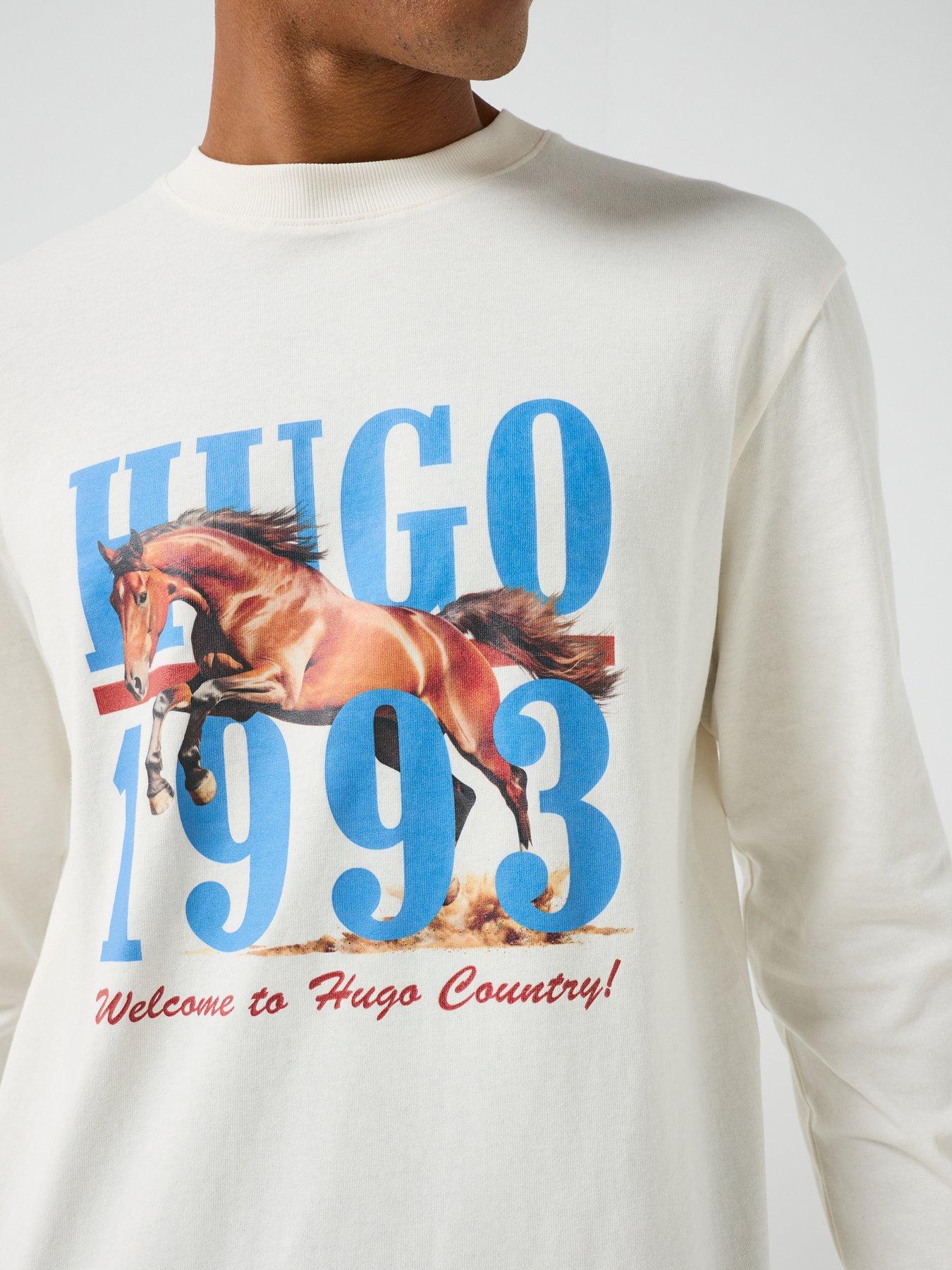 Image 4 of 5 of HUGO Blue Nevalon Horse Graphic Long Sleeve T-Shirt - White