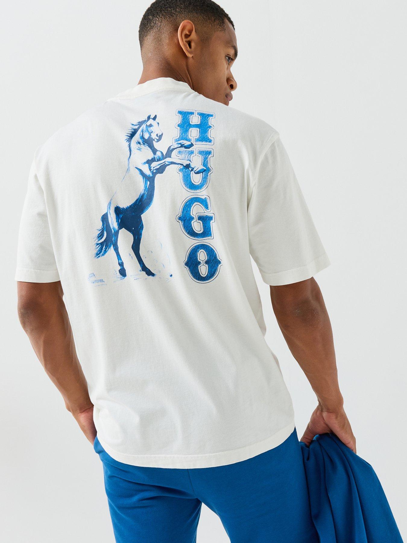 HUGO Hugo Blue Noxwash Horse Back Graphic T-shirt - White