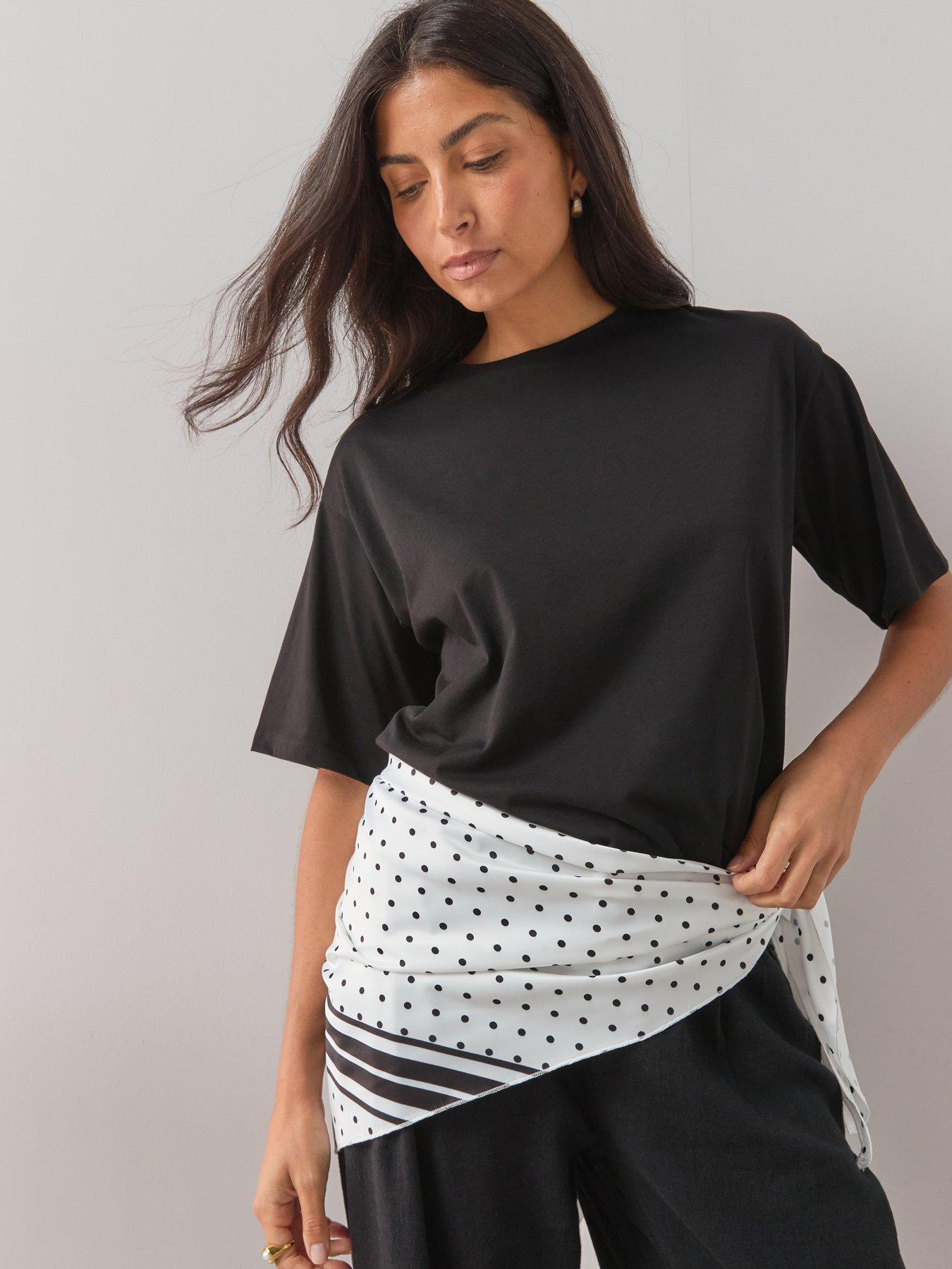 The Very Collection Short Sleeve Relaxed T-Shirt With Scarf Tie - Mono
