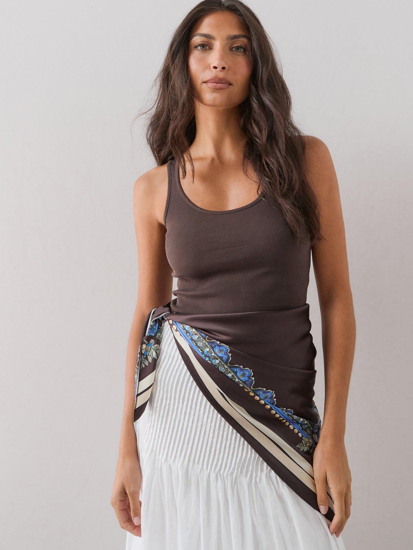 Image 1 of 7 of The Very Collection Rib Vest With Scarf Tie - Brown