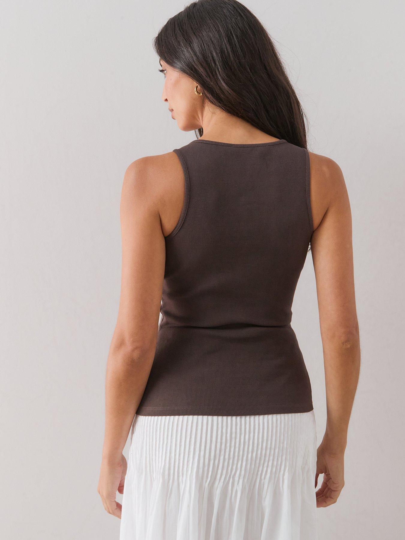 Image 2 of 7 of The Very Collection Rib Vest With Scarf Tie - Brown