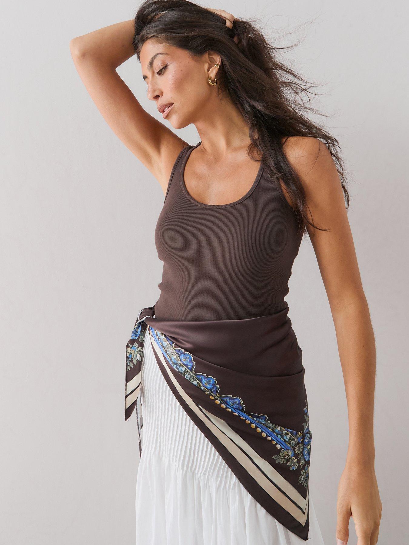 Image 5 of 7 of The Very Collection Rib Vest With Scarf Tie - Brown