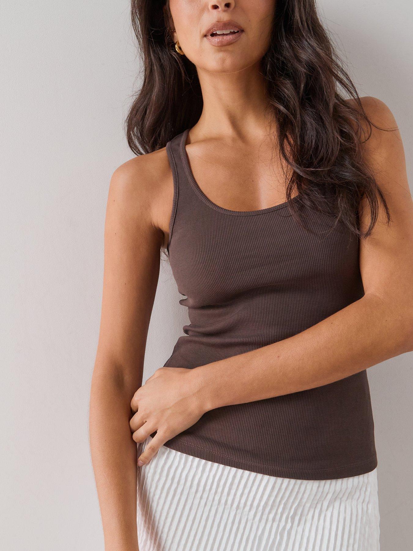 Image 6 of 7 of The Very Collection Rib Vest With Scarf Tie - Brown