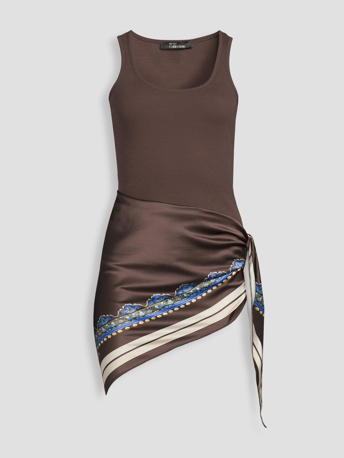 Image 7 of 7 of The Very Collection Rib Vest With Scarf Tie - Brown