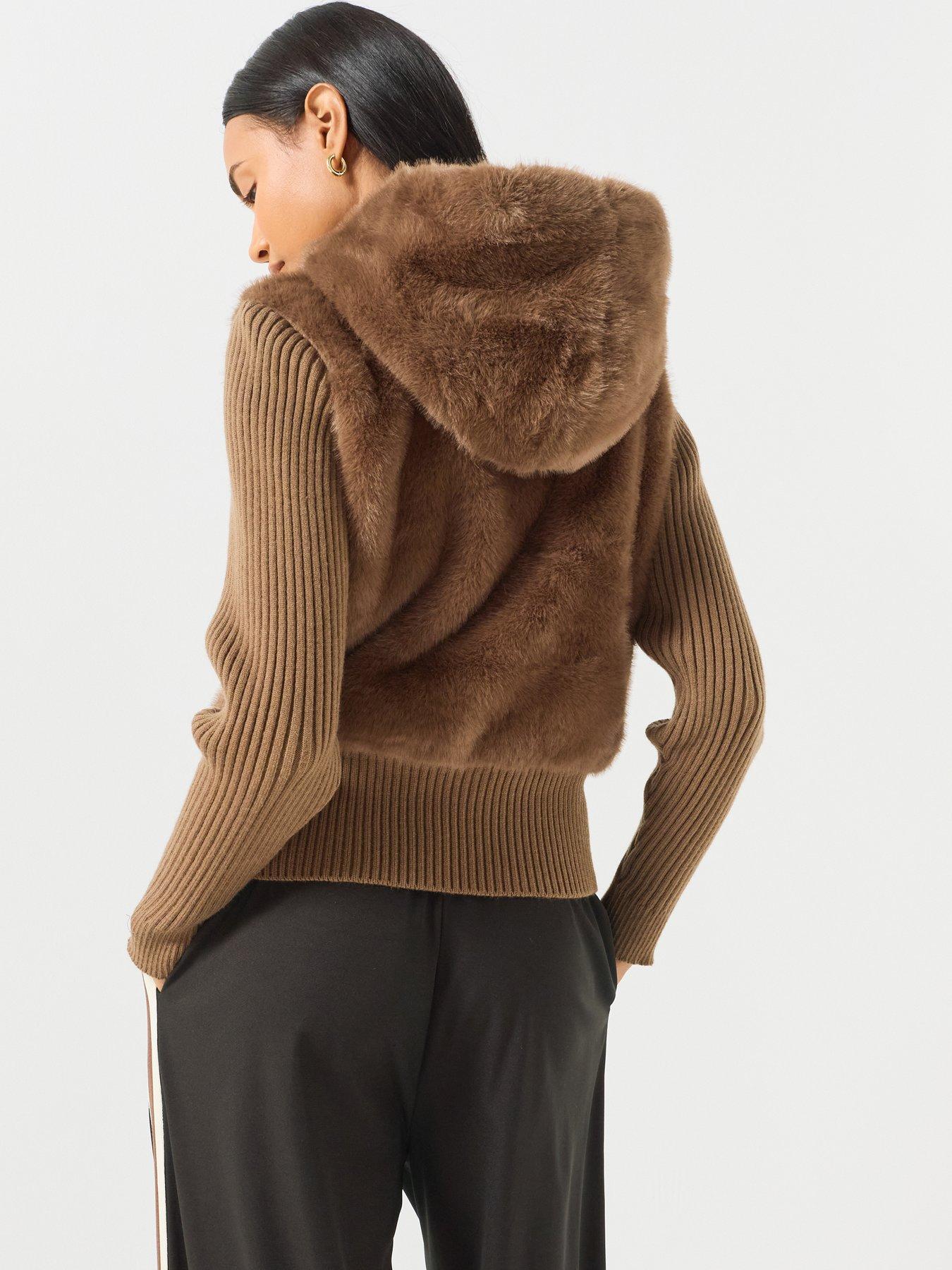 Image 2 of 6 of Juicy Couture Naila Contrast Fur Jacket - Brown