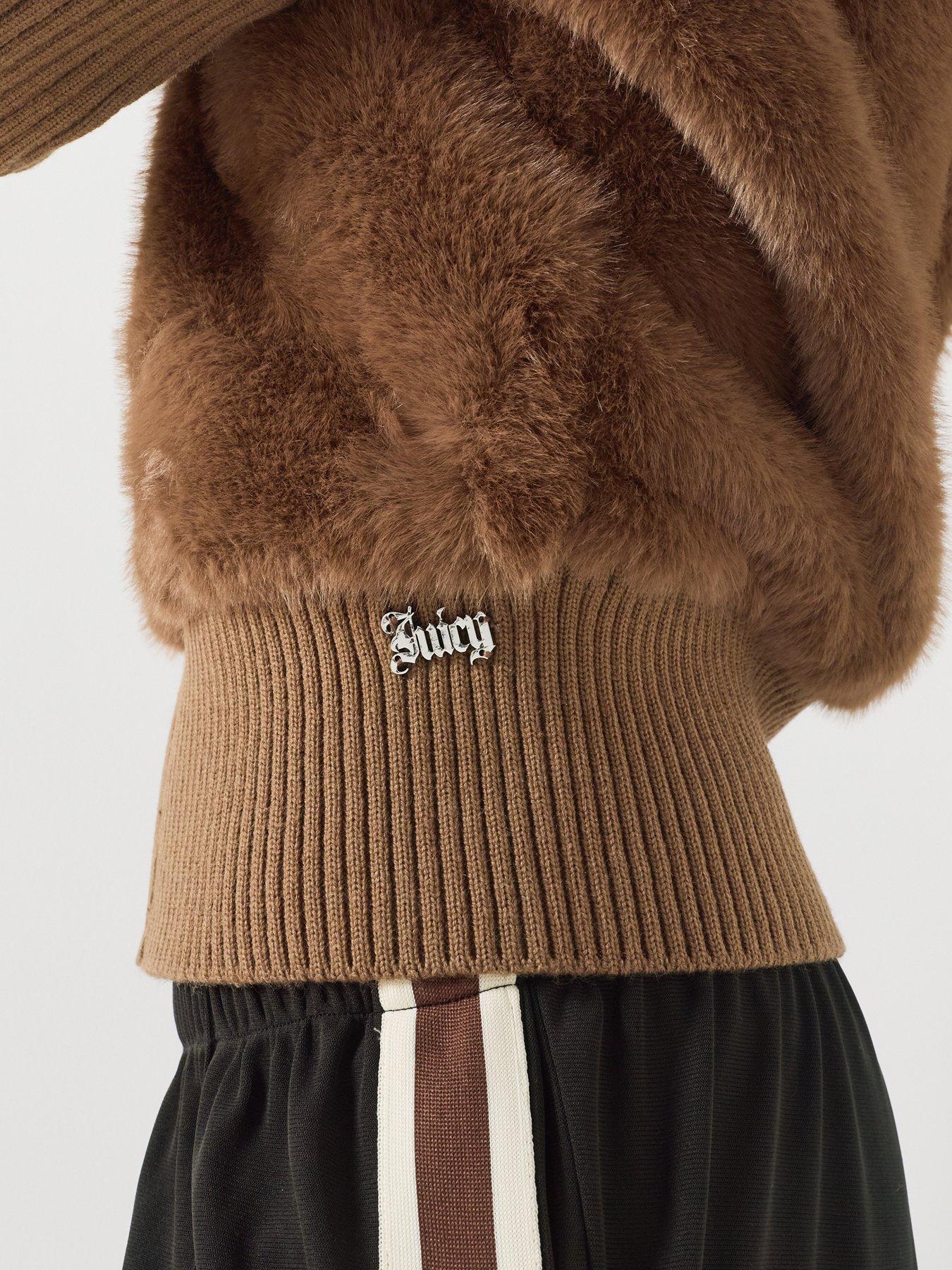 Image 4 of 6 of Juicy Couture Naila Contrast Fur Jacket - Brown