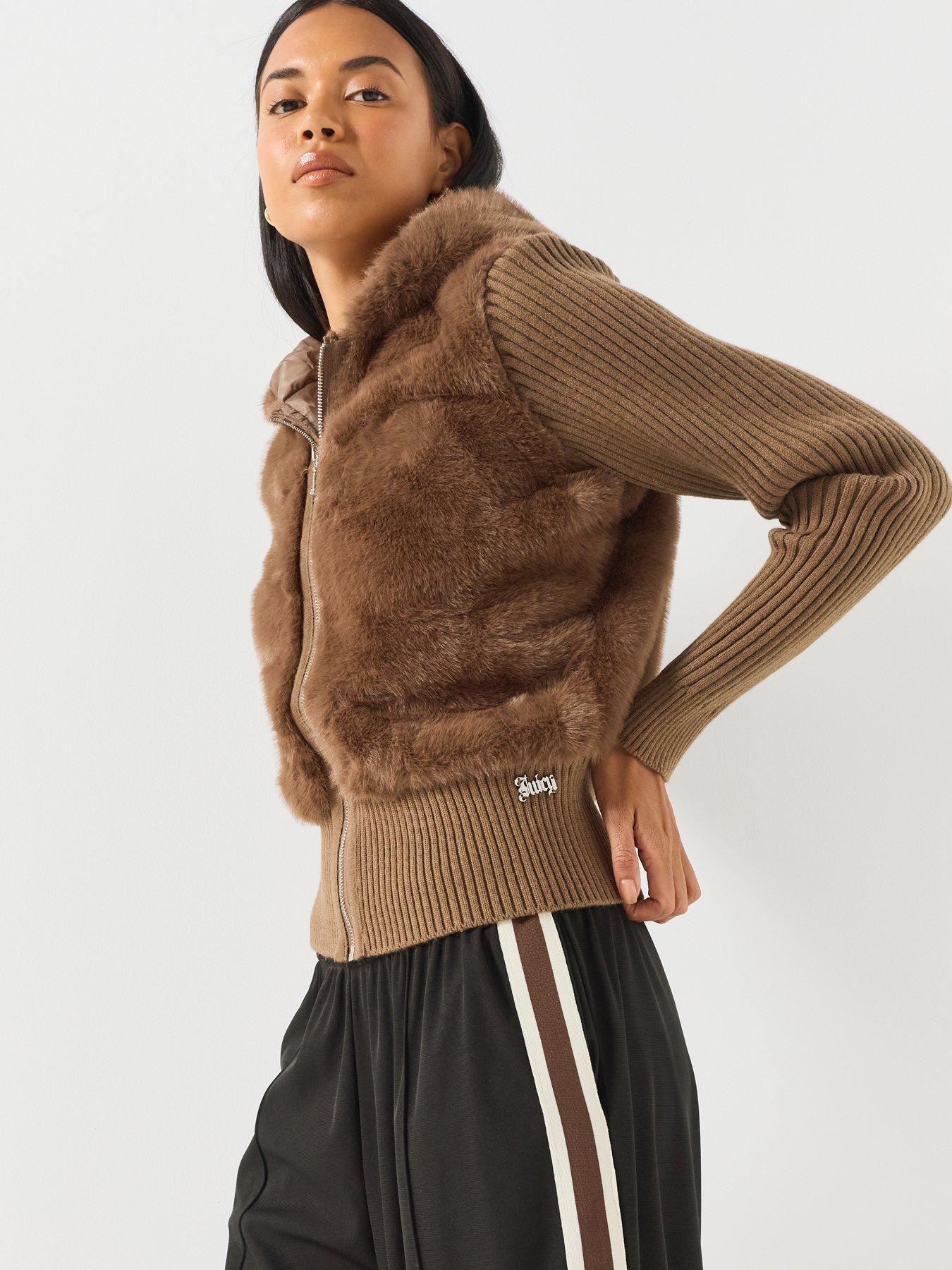 Image 5 of 6 of Juicy Couture Naila Contrast Fur Jacket - Brown