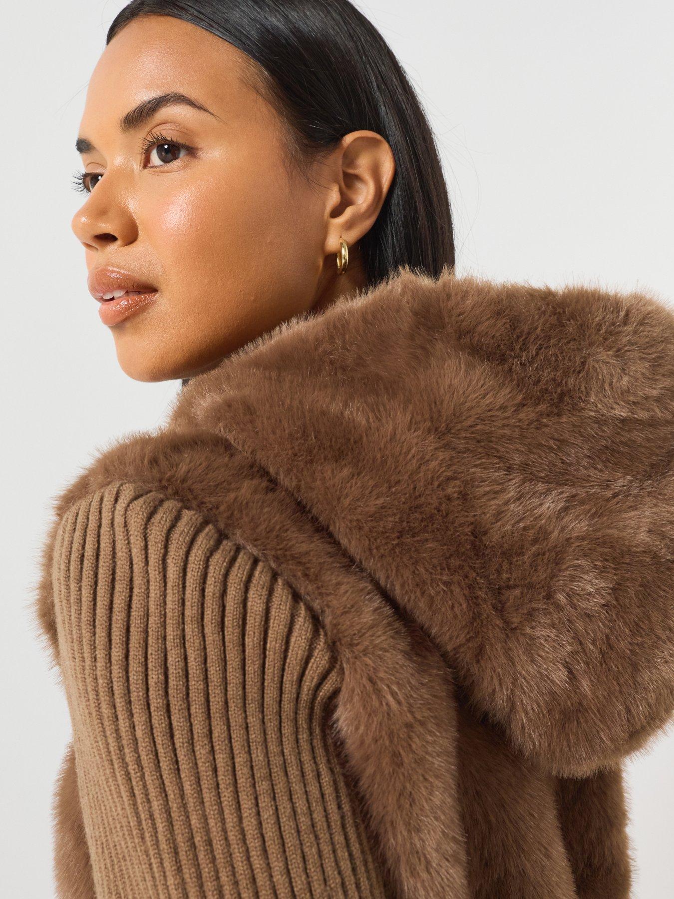Image 6 of 6 of Juicy Couture Naila Contrast Fur Jacket - Brown