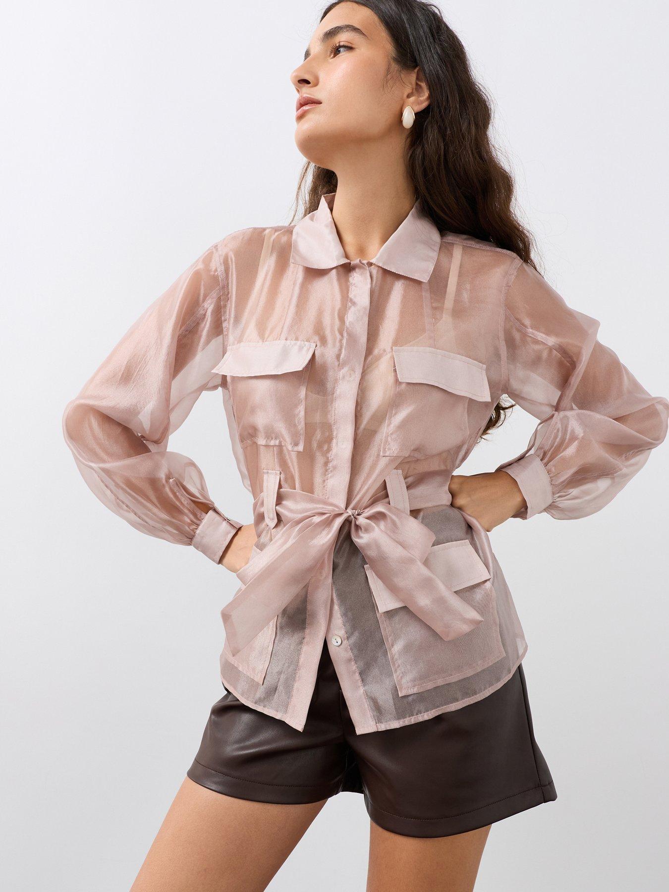 Image 4 of 7 of The Very Collection Sheer Utility Blouse - Pink