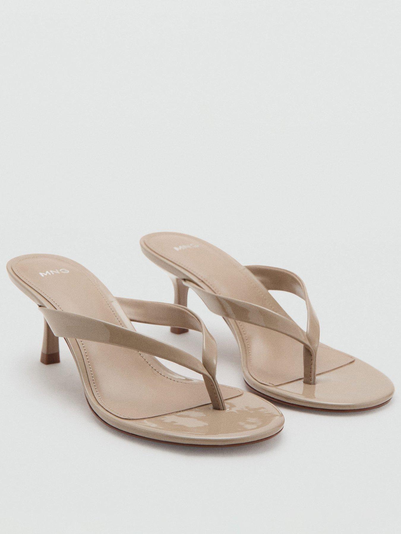 Mango Tiger Heeled Toe Post Sandals - Grey