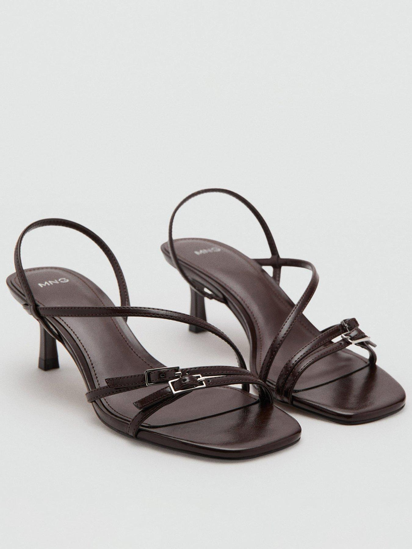 Image 1 of 5 of Mango Kitten Heel Sandals With Straps - Brown