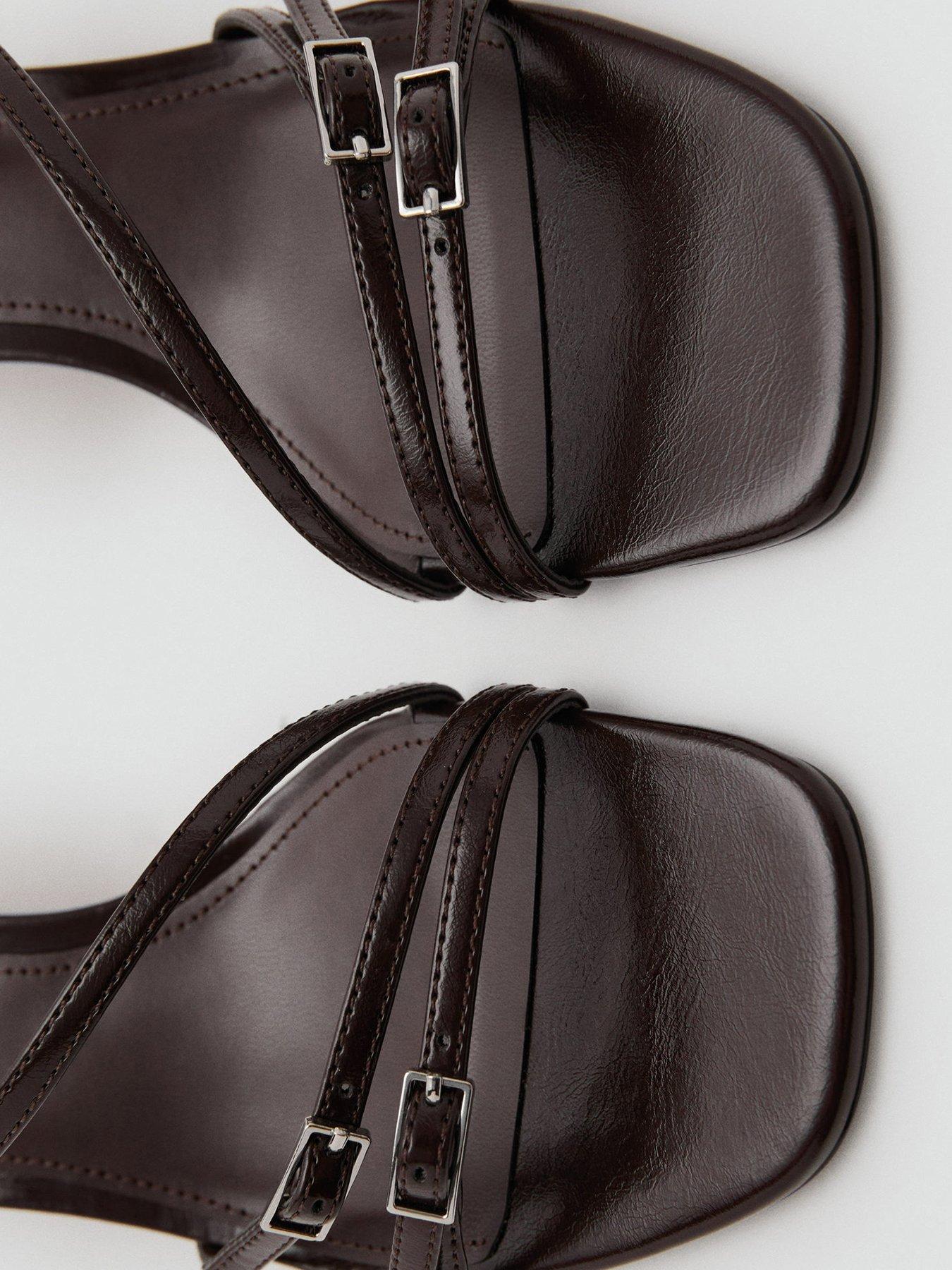 Image 4 of 5 of Mango Kitten Heel Sandals With Straps - Brown