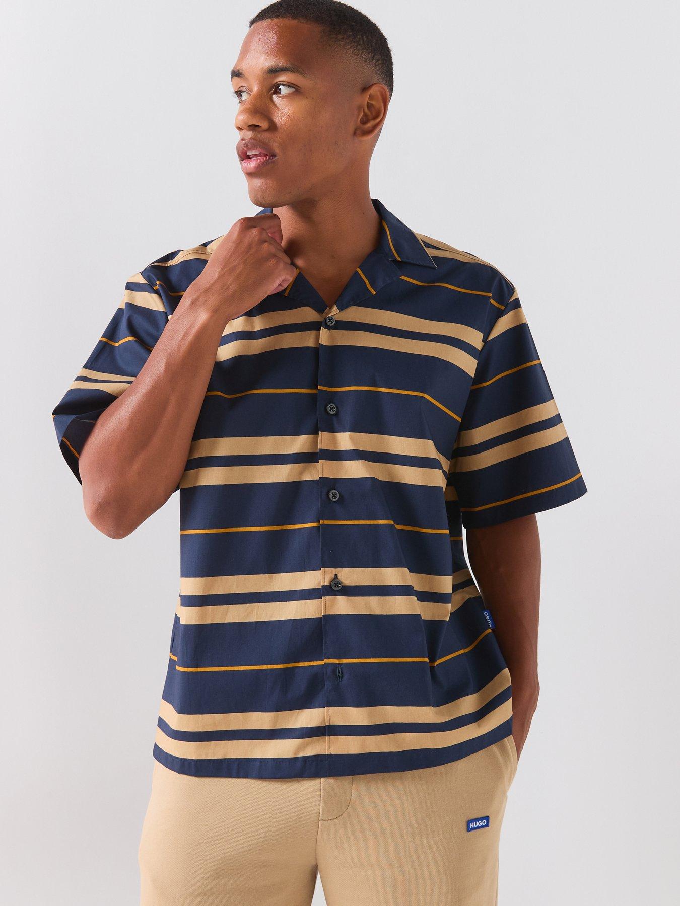 HUGO Relaxed Fit Stripe Shirt - Navy