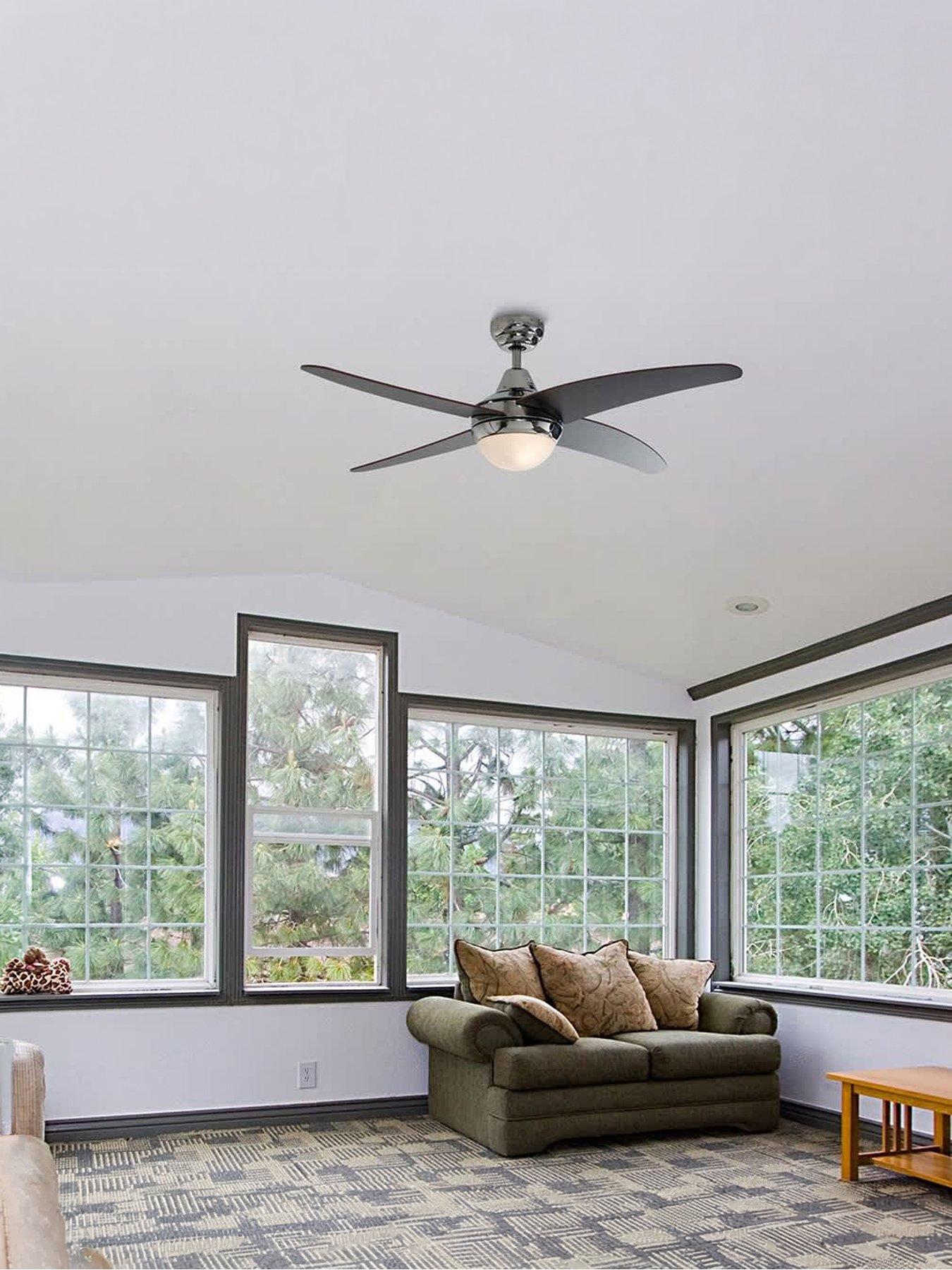 ValueLights Apache 48" 4 Blade Chrome  &  Wood Ceiling Light Fan With Remote Control