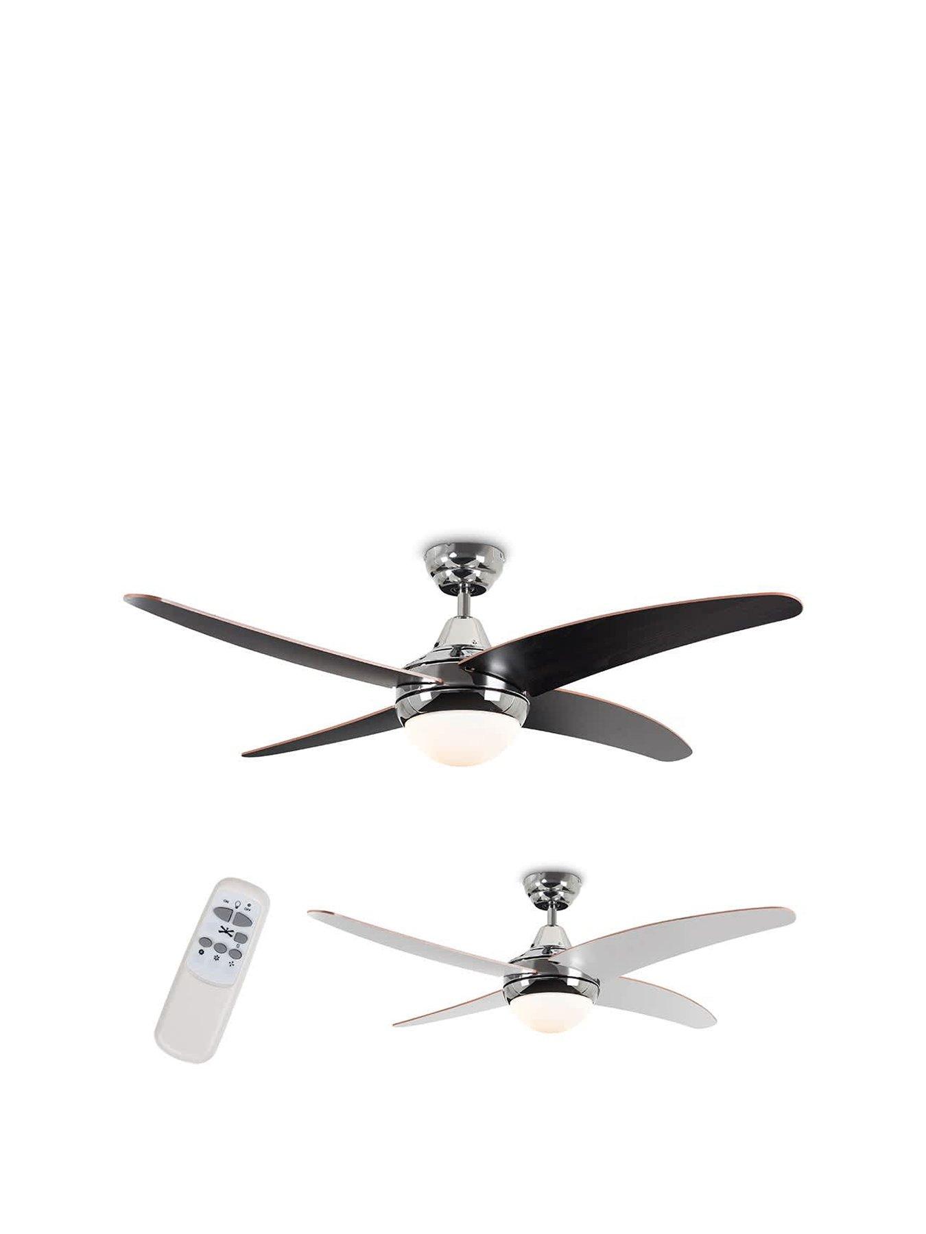 Image 2 of 5 of ValueLights Apache 48" 4 Blade Chrome & Wood Ceiling Light Fan With Remote Control
