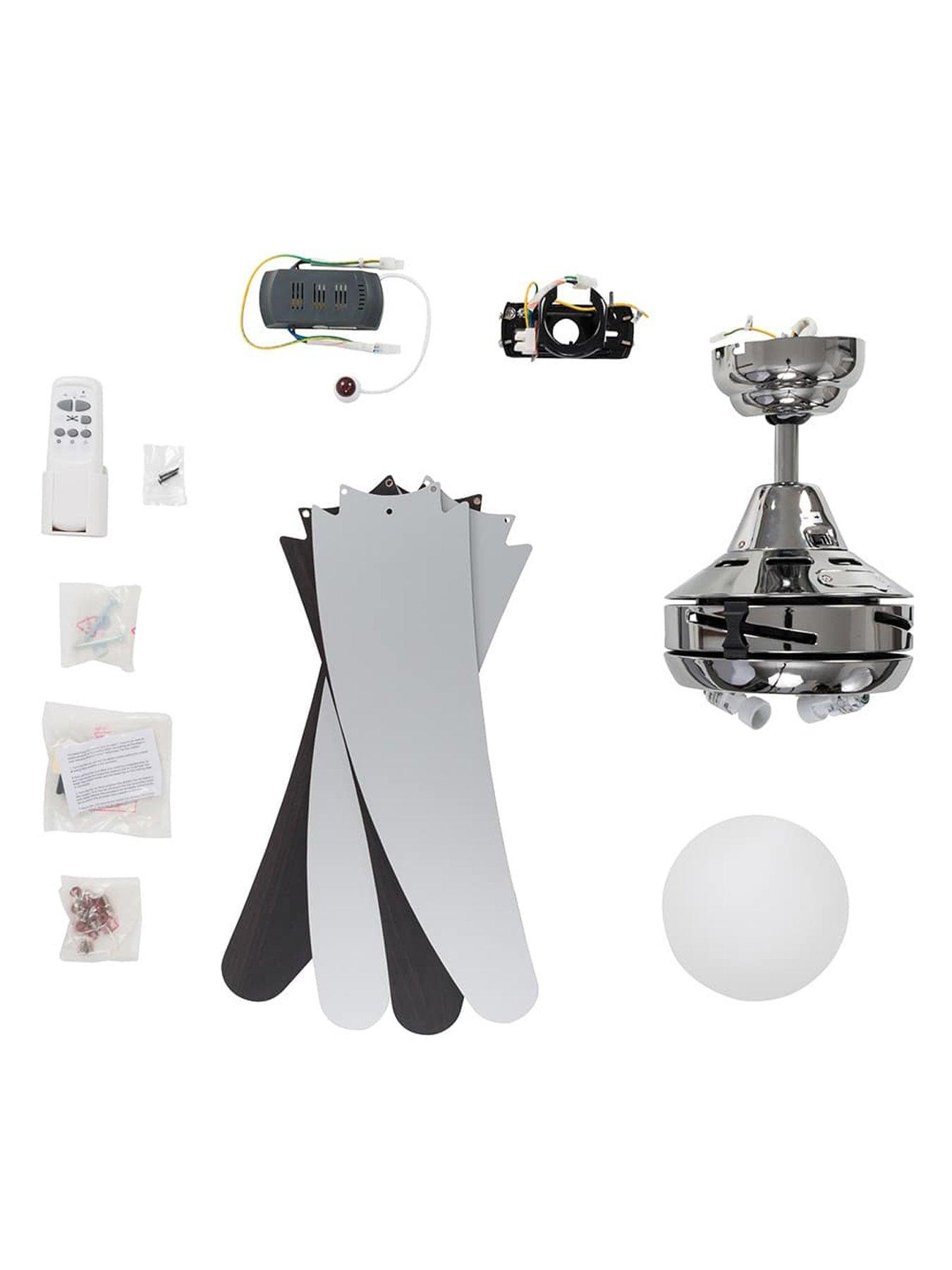 Image 4 of 5 of ValueLights Apache 48" 4 Blade Chrome & Wood Ceiling Light Fan With Remote Control