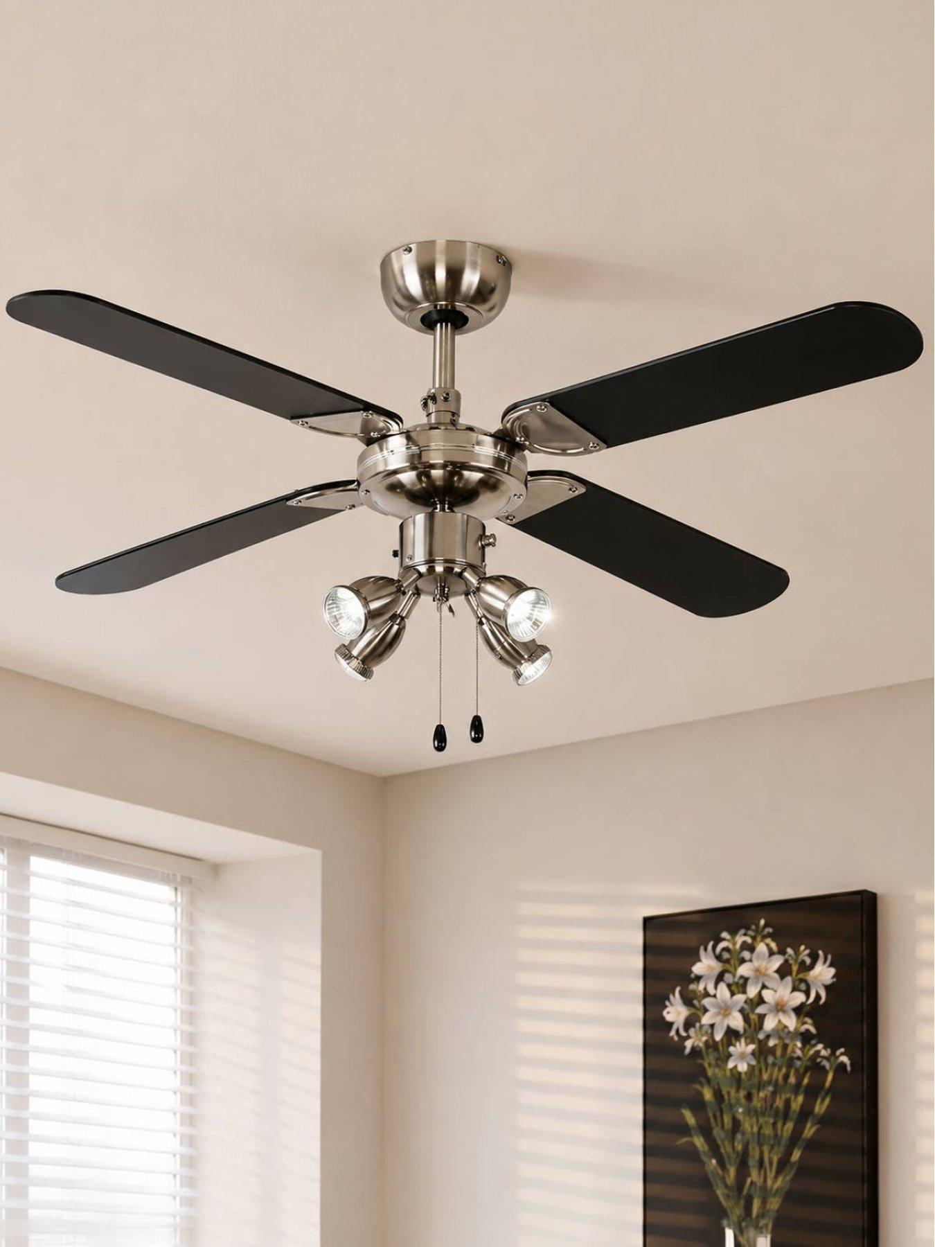 ValueLights Scimitar 42" 4 Blade Chrome & Black Ceiling Light Fan