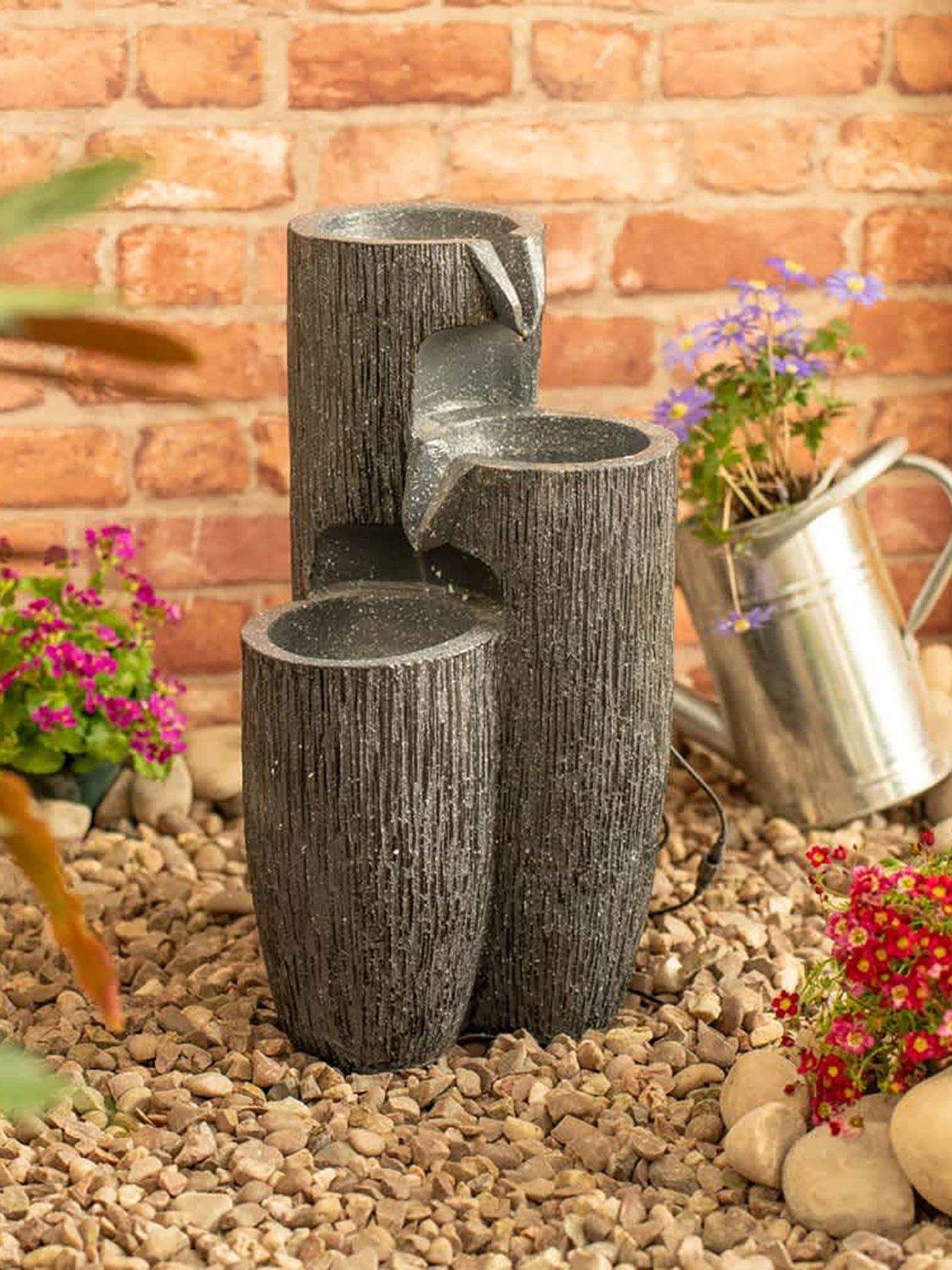 ValueLights Solar Powered Log Water Feature Outdoor Fountain