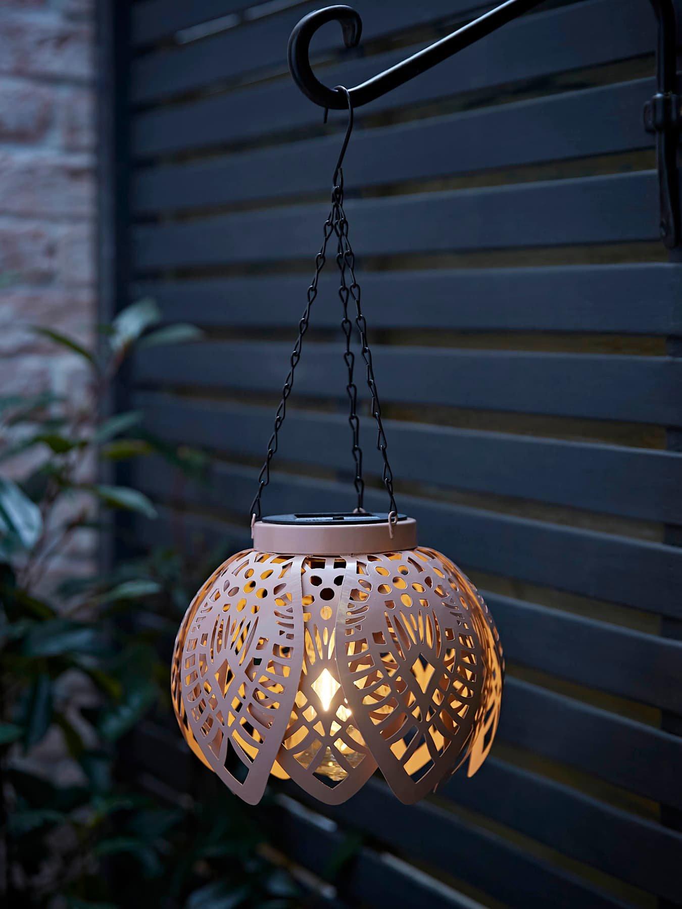 ValueLights Artichoke Blush Pink Solar Hanging Outdoor Garden Lantern Light