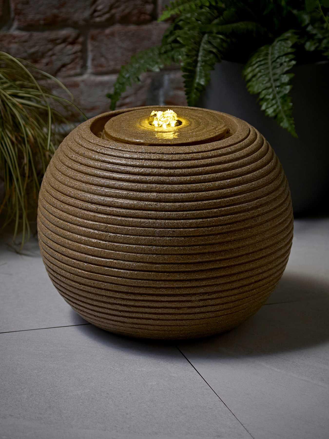 ValueLights Round Ribbed Natural Solar Powered Outdoor Water Fountain Feature Garden Light