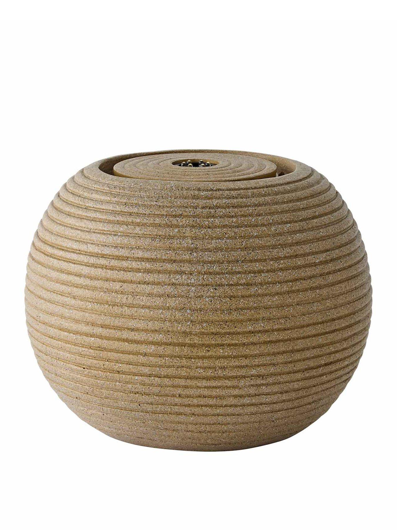 Image 2 of 6 of ValueLights Round Ribbed Natural Solar Powered Outdoor Water Fountain Feature Garden Light