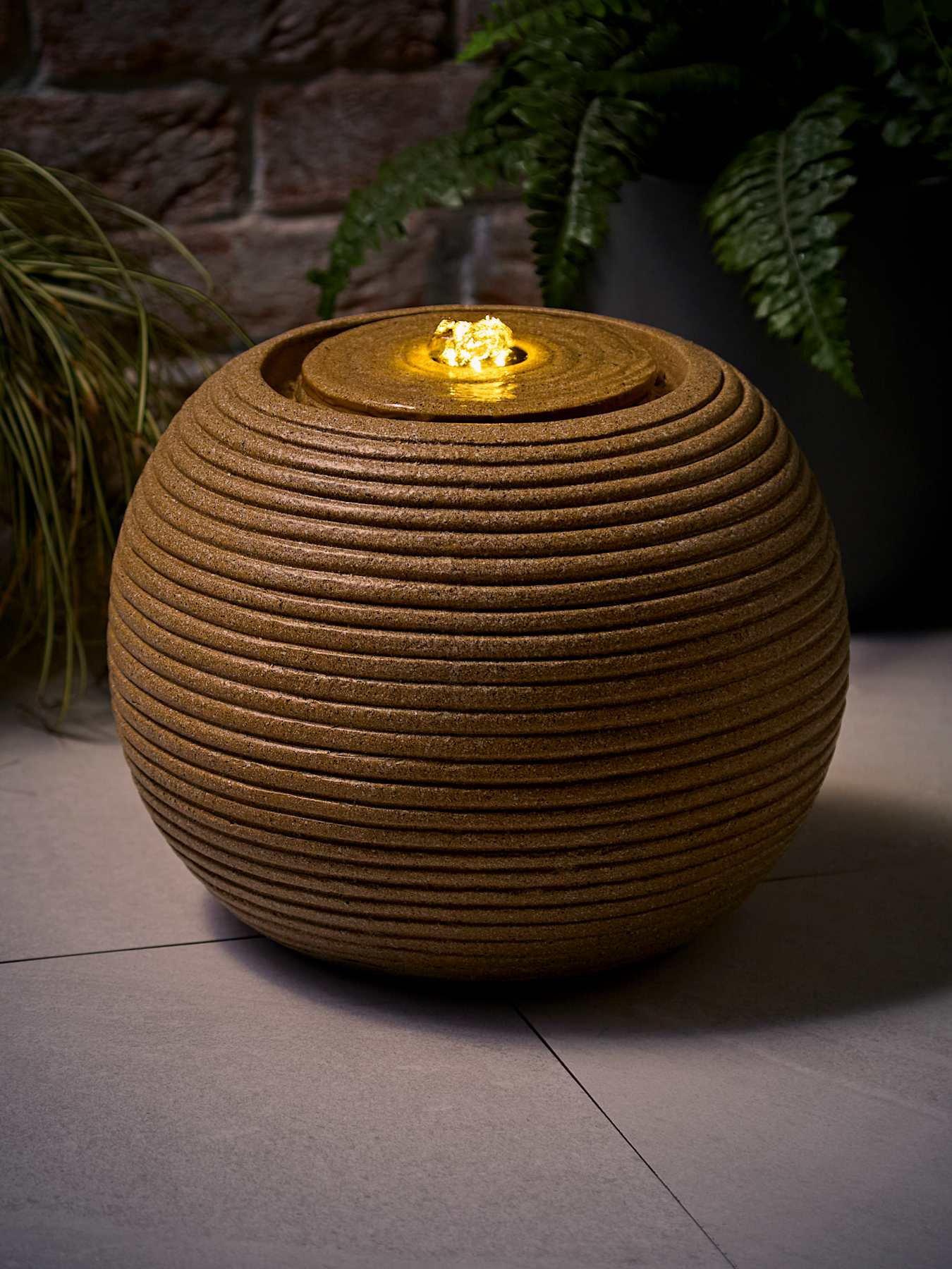 Image 5 of 6 of ValueLights Round Ribbed Natural Solar Powered Outdoor Water Fountain Feature Garden Light