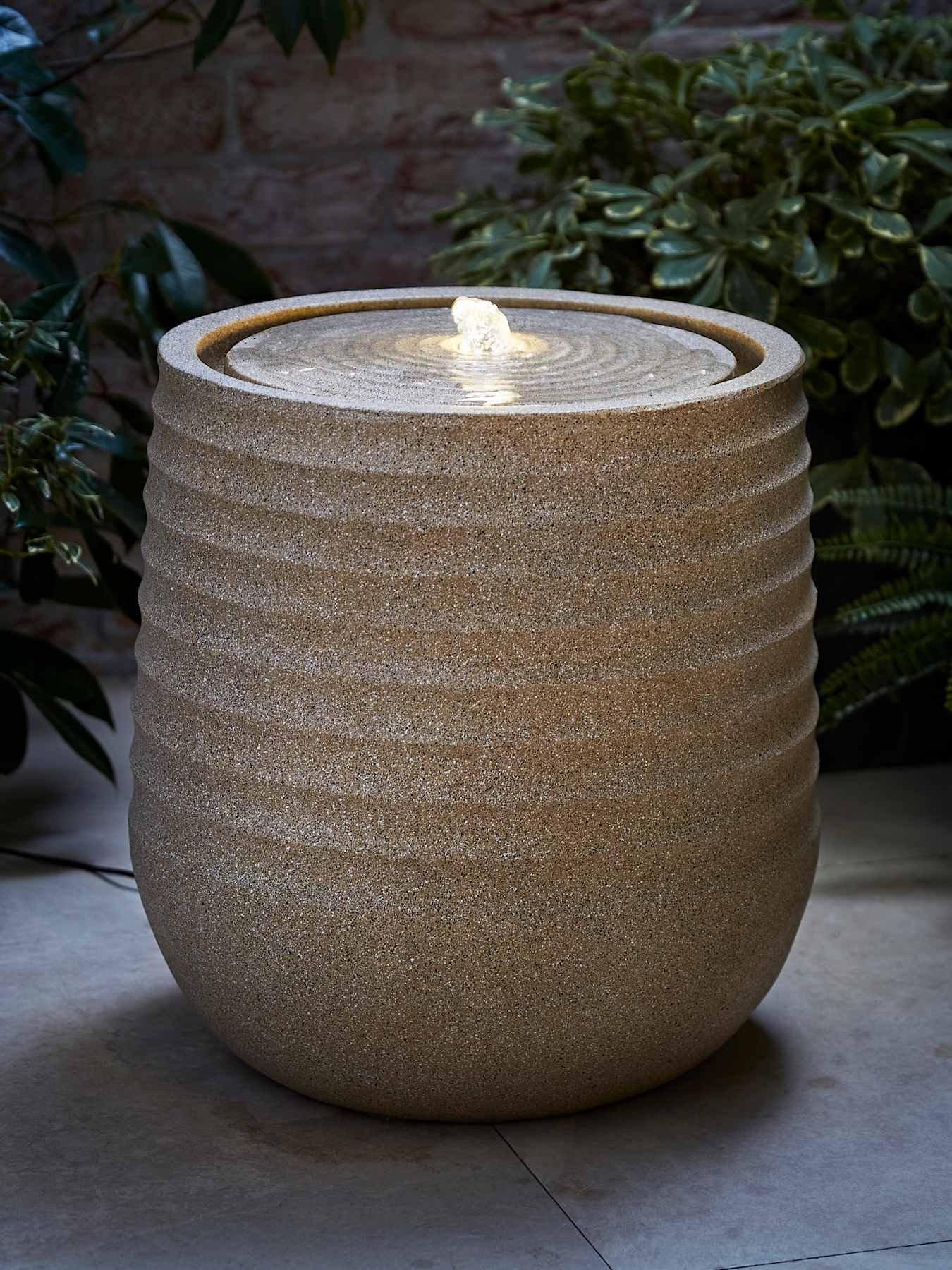 ValueLights Solar Power Natural Round Ribbed Outdoor Garden Water Fountain Feature