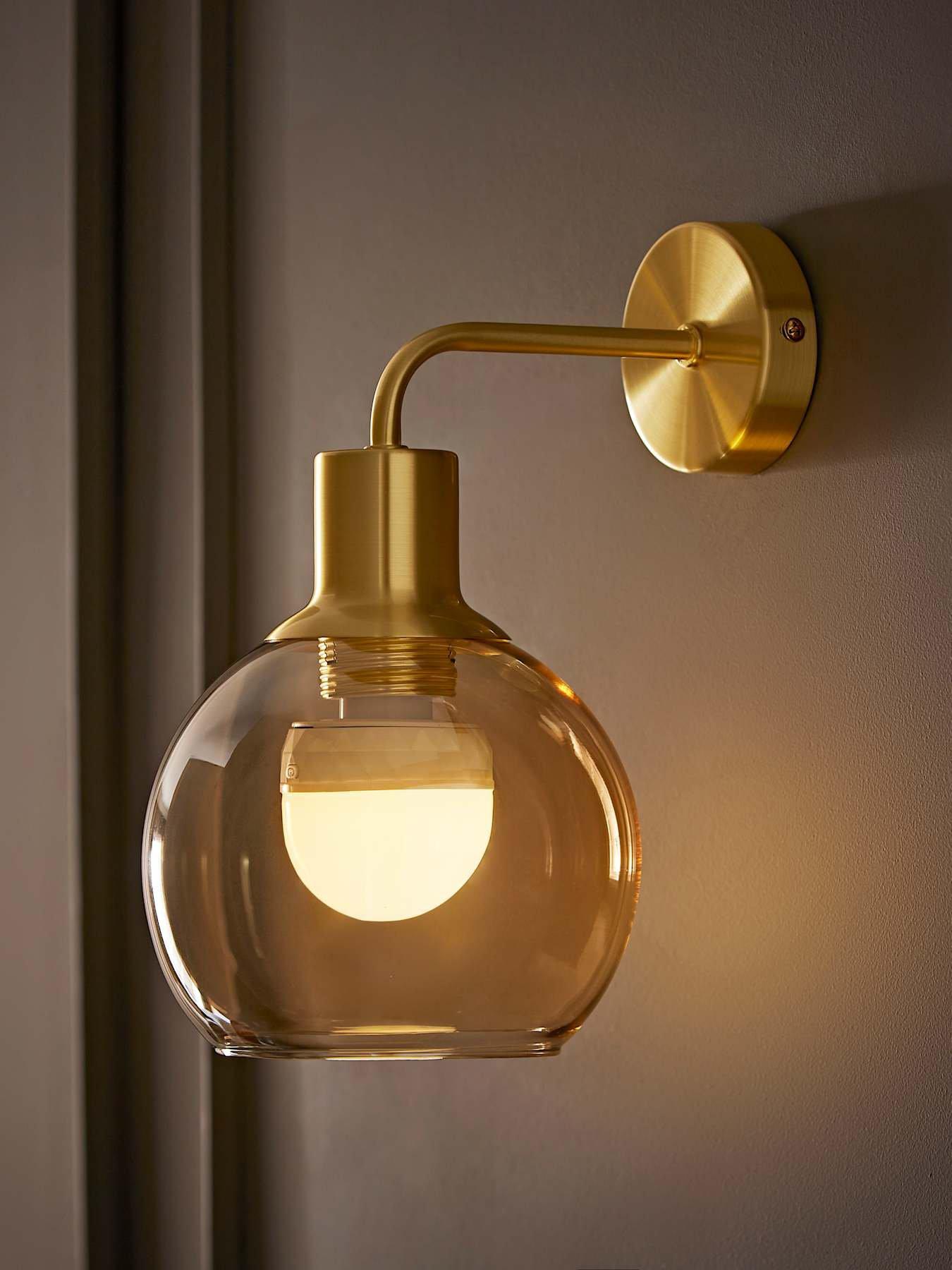 ValueLights Bellamy Pair Of Gold Glass Globe Rechargeable Wall Lights