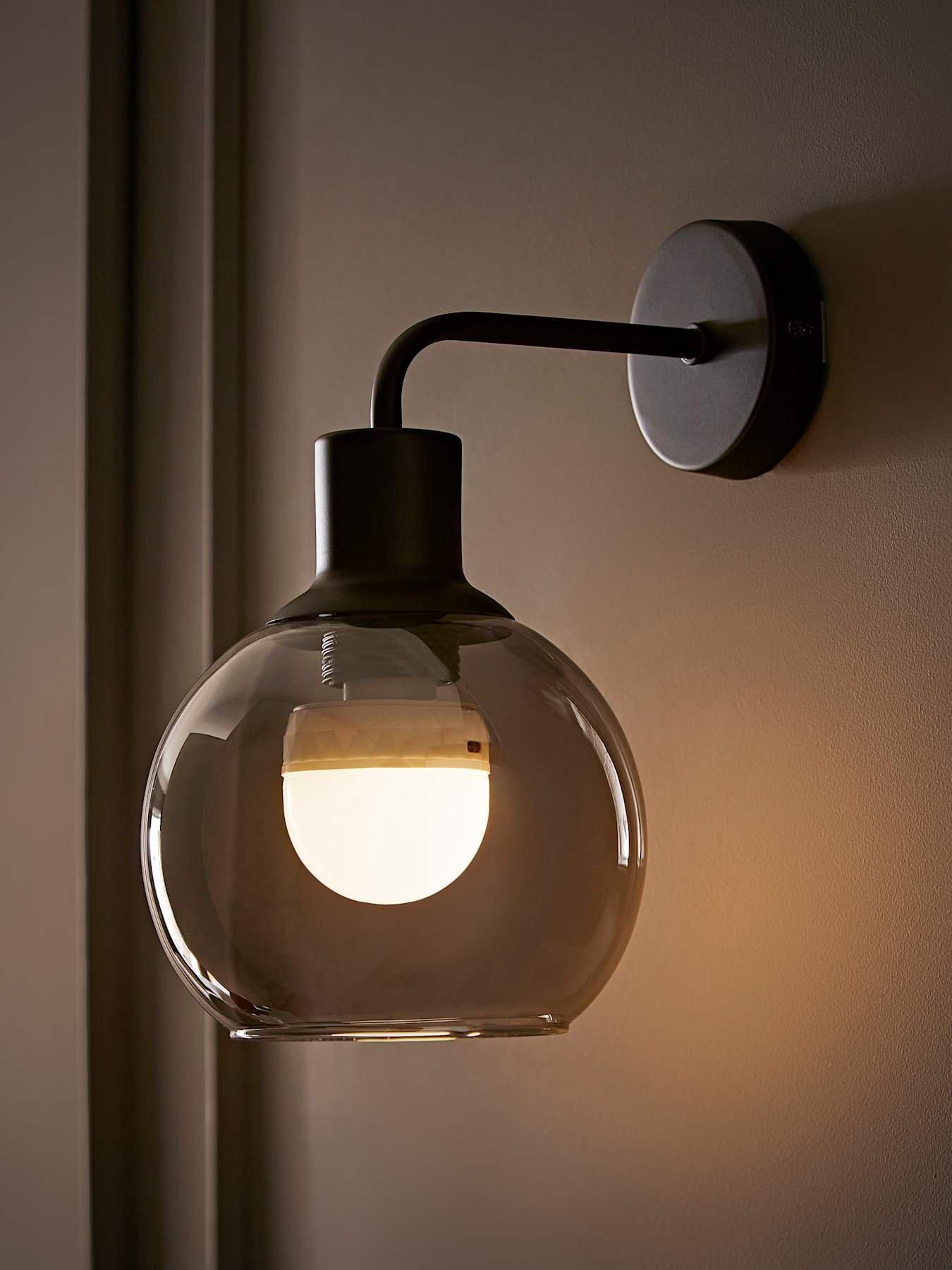 ValueLights Bellamy Pair Of Black Glass Globe Rechargeable Wall Lights