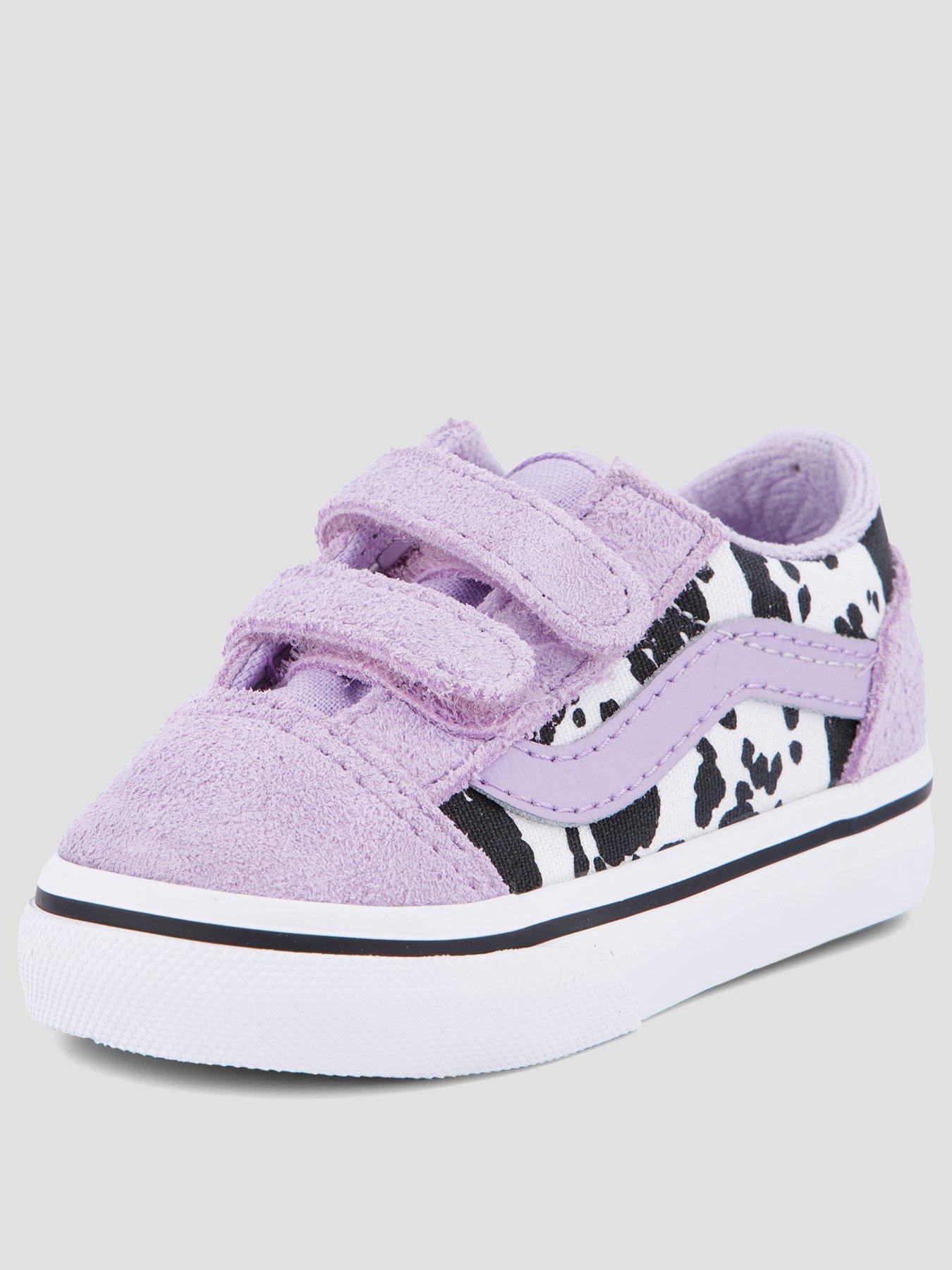 Image 2 of 7 of Vans Girls Old Skool Double Strap Cow Print Trainers - Purple