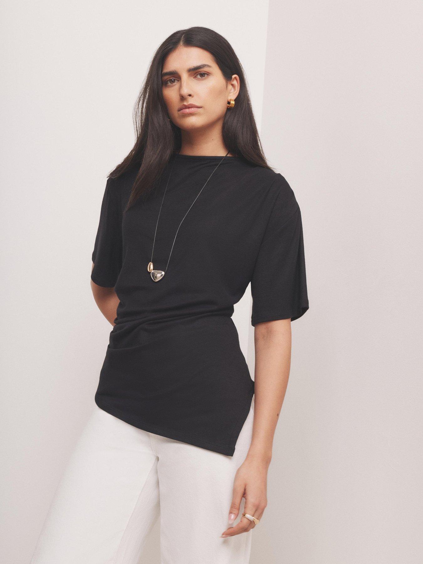 Mint Velvet Draped Asymmetric Top - Black