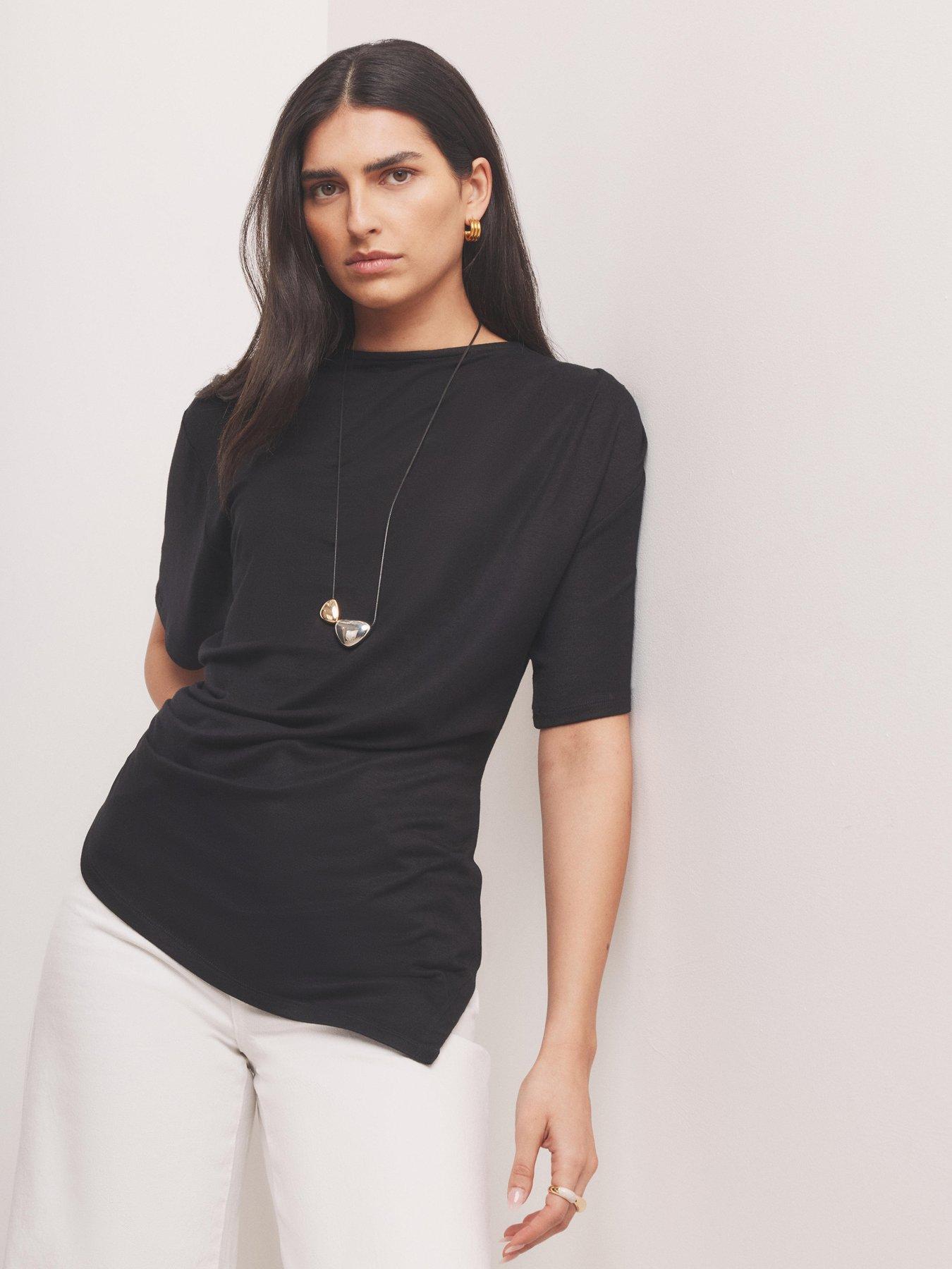 Image 3 of 6 of Mint Velvet Draped Asymmetric Top - Black