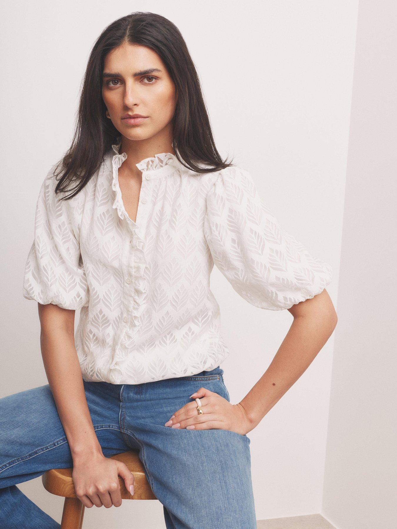 Image 2 of 6 of Mint Velvet White Jacquard Puff Blouse