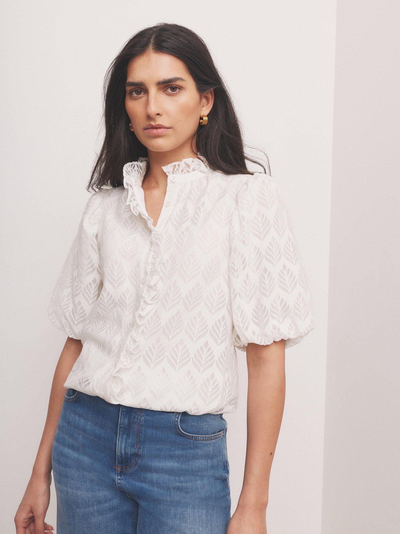 Image 3 of 6 of Mint Velvet White Jacquard Puff Blouse