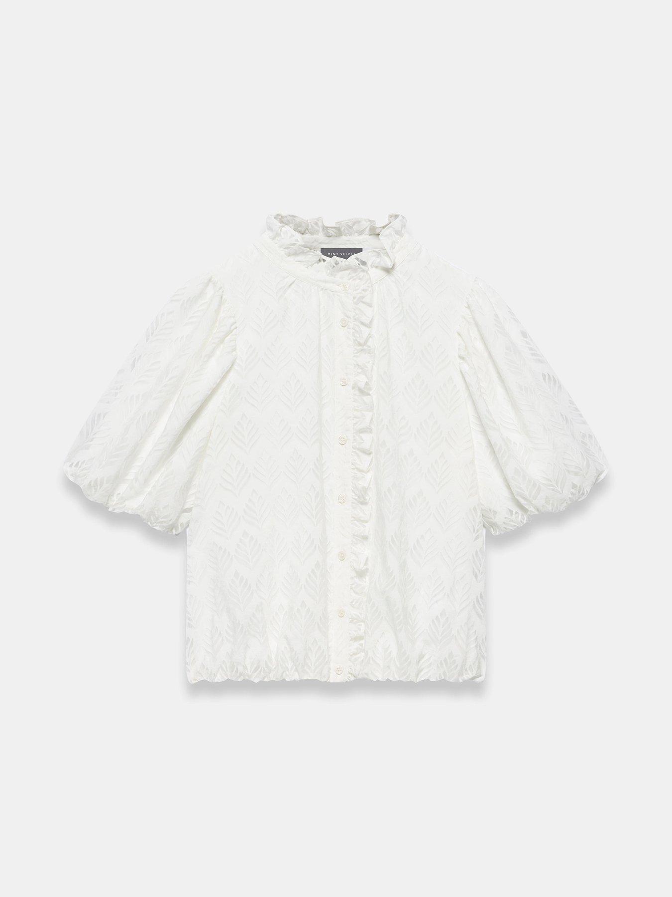 Image 5 of 6 of Mint Velvet White Jacquard Puff Blouse