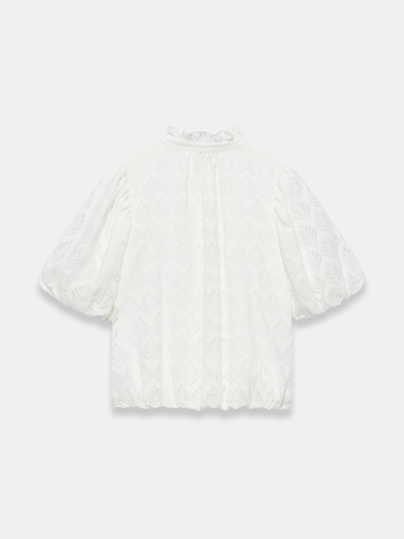 Image 6 of 6 of Mint Velvet White Jacquard Puff Blouse