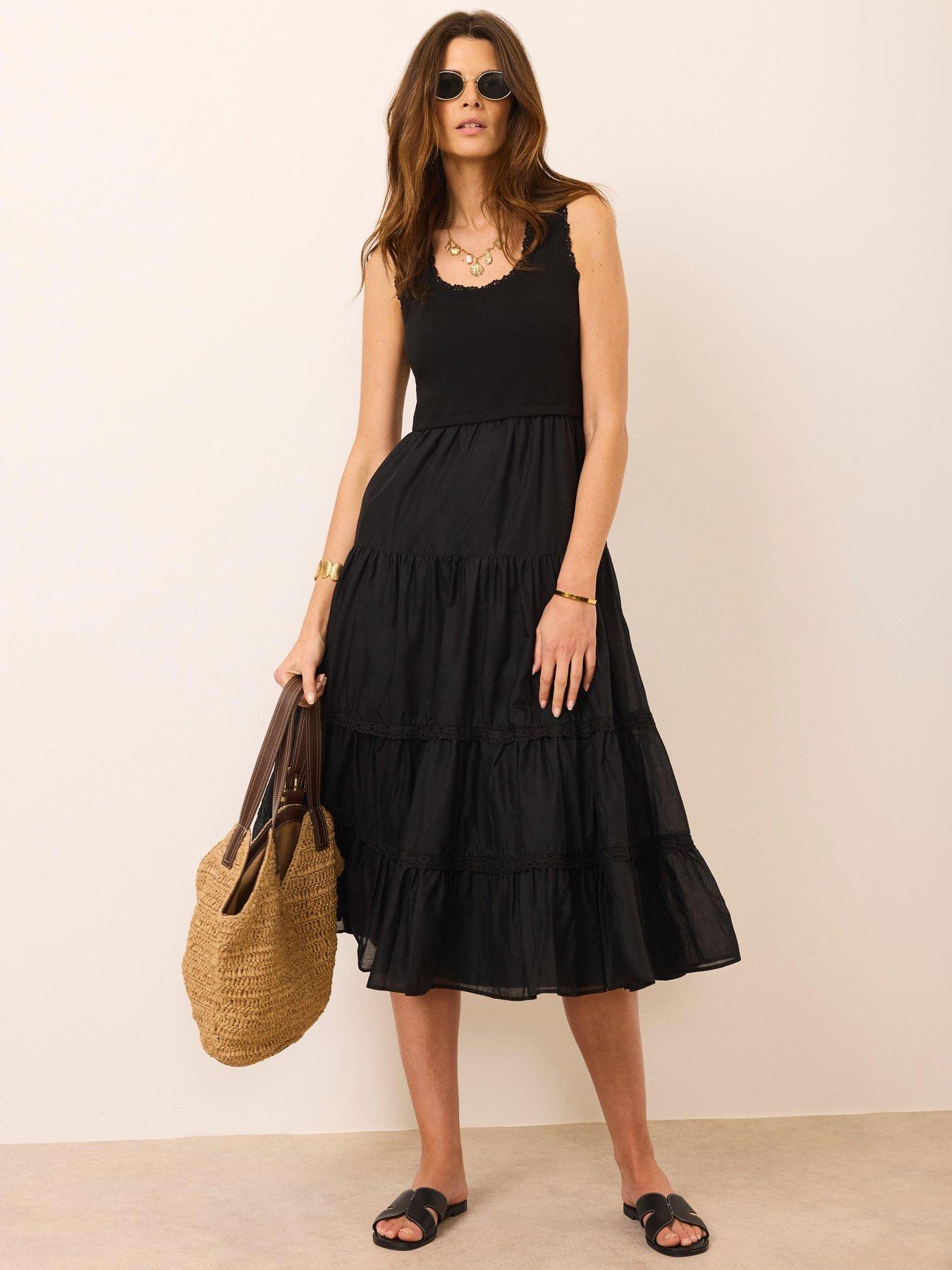 Mint Velvet Black Crochet Mix Insert Dress