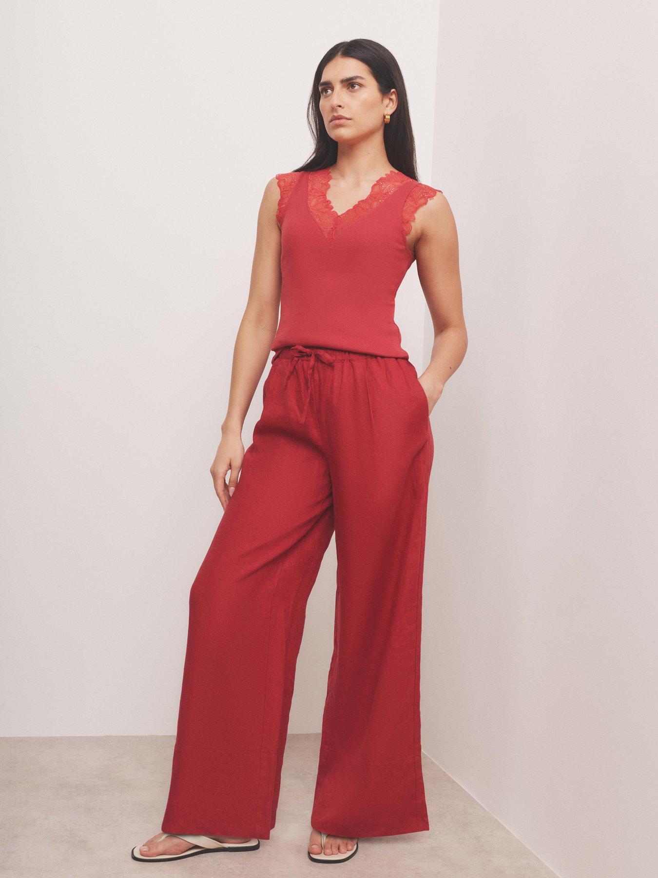  image of mint-velvet-lace-v-sleeveless-top-red