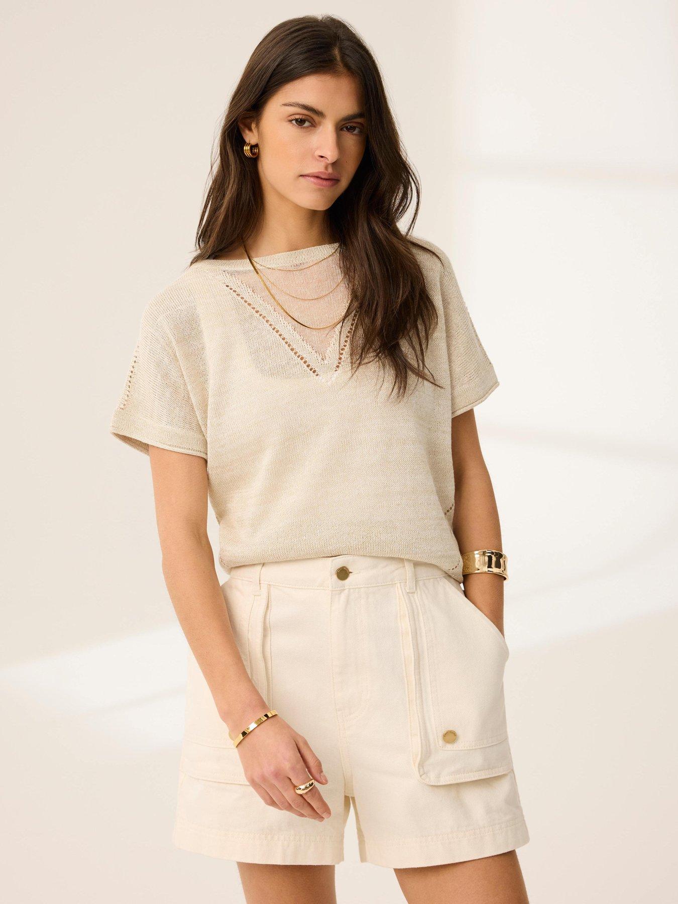Image 3 of 6 of Mint Velvet Neutral Sparkle Batwing Top