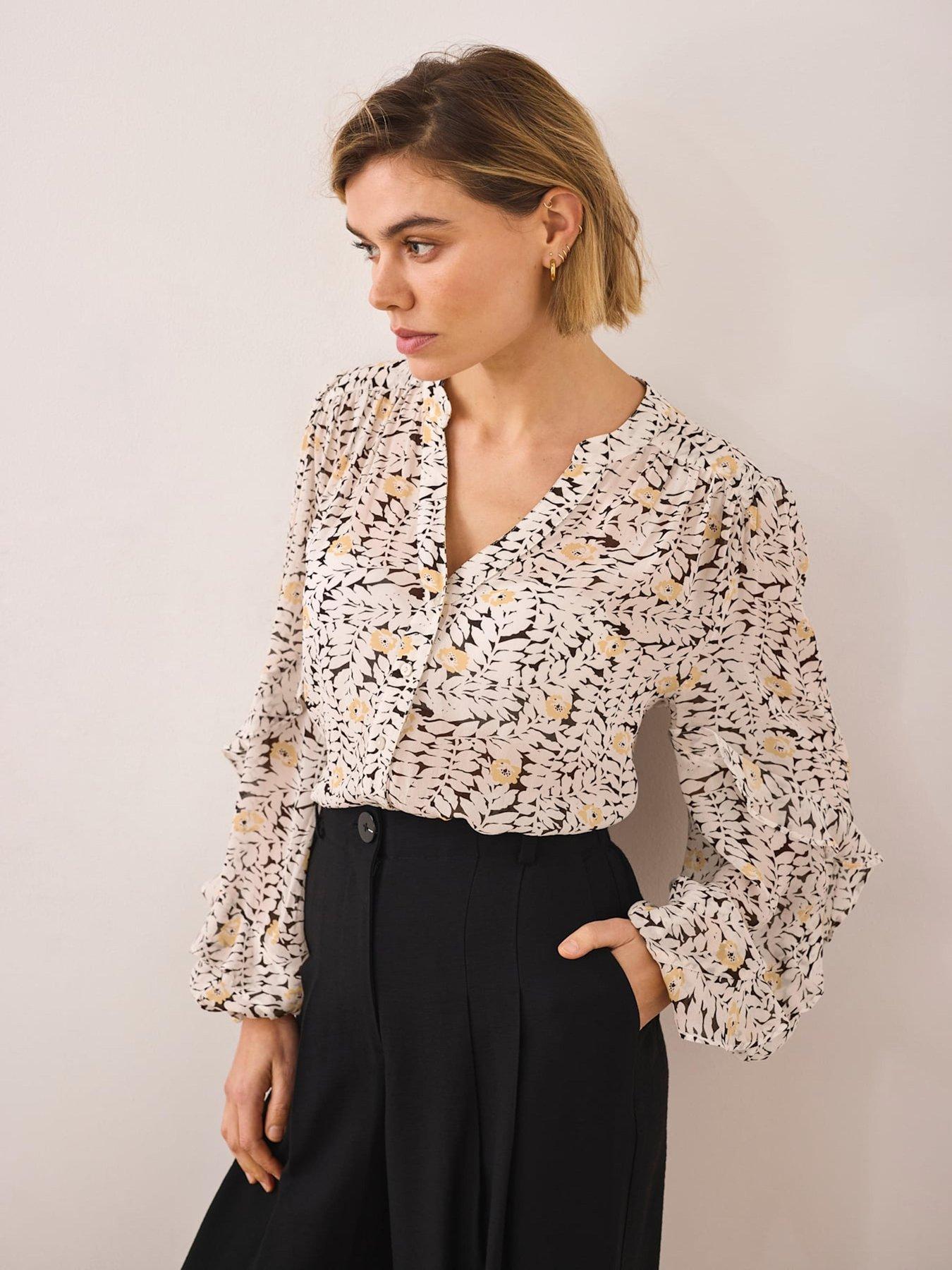 Mint Velvet Floral Print Ruffle Blouse - Cream