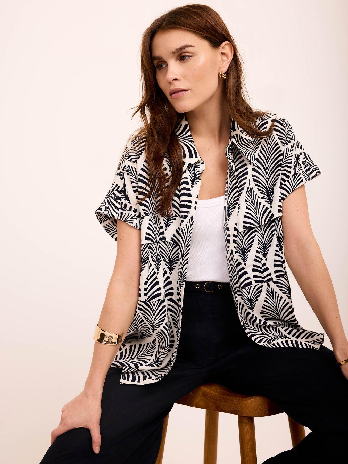 front image of mint-velvet-blue-leaf-print-resort-shirt